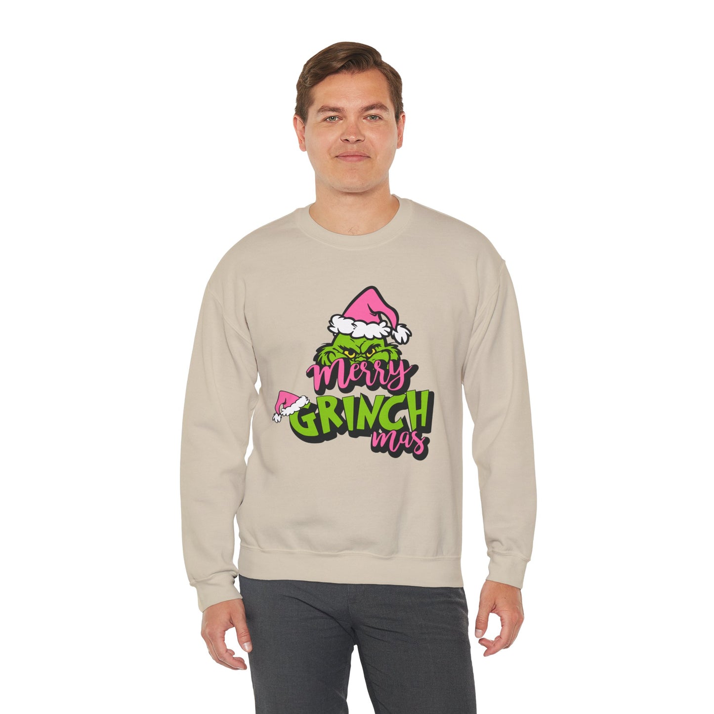 Merry Grinchmas Funny Christmas Grinch-Inspired Holiday Sweatshirt – Pink Santa Festive Unisex Heavy Blend Crewneck