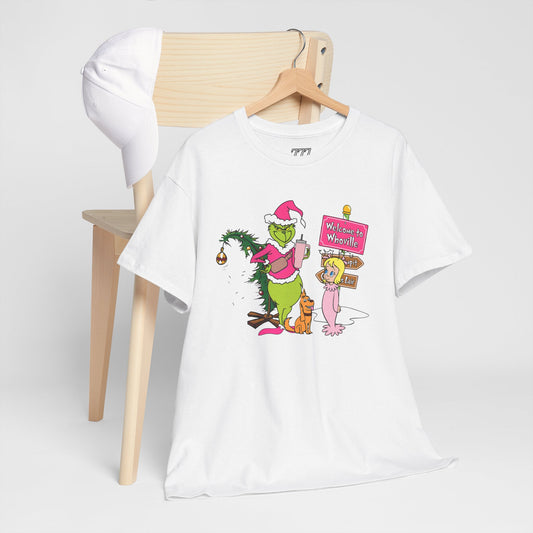 Welcome to Merryville Christmas T-Shirt – Cute Green Christmas Creature Holiday Tee (Unisex)