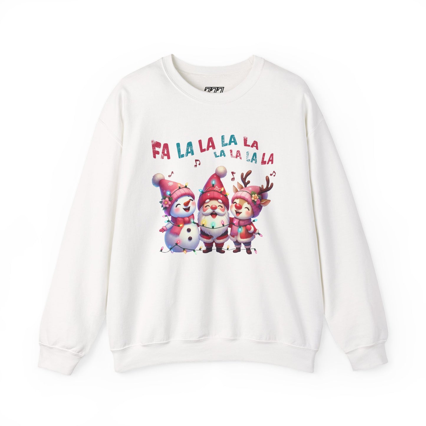 Festive Caroling Trio Christmas Crewneck – Cute Santa, Snowman & Reindeer Holiday Sweatshirt (Unisex)