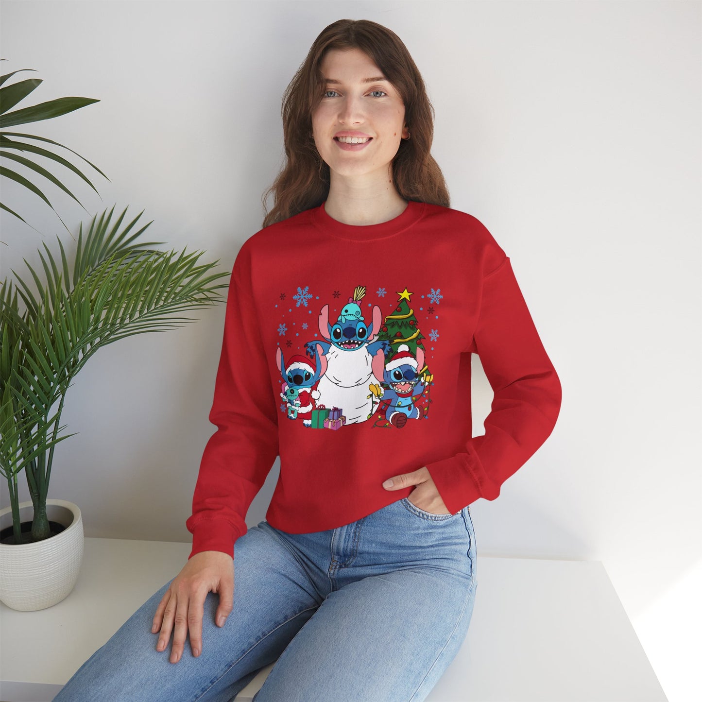 Stitch Christmas Vibes Sweatshirt – Cute Holiday Trio Unisex Heavy Blend Crewneck