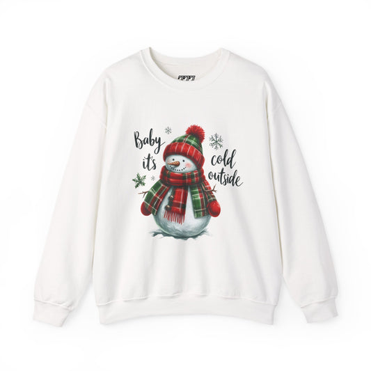 Baby It’s Cold Outside Christmas Unisex Heavy Blend Crewneck Sweatshirt – Cute Snowman Holiday Sweater