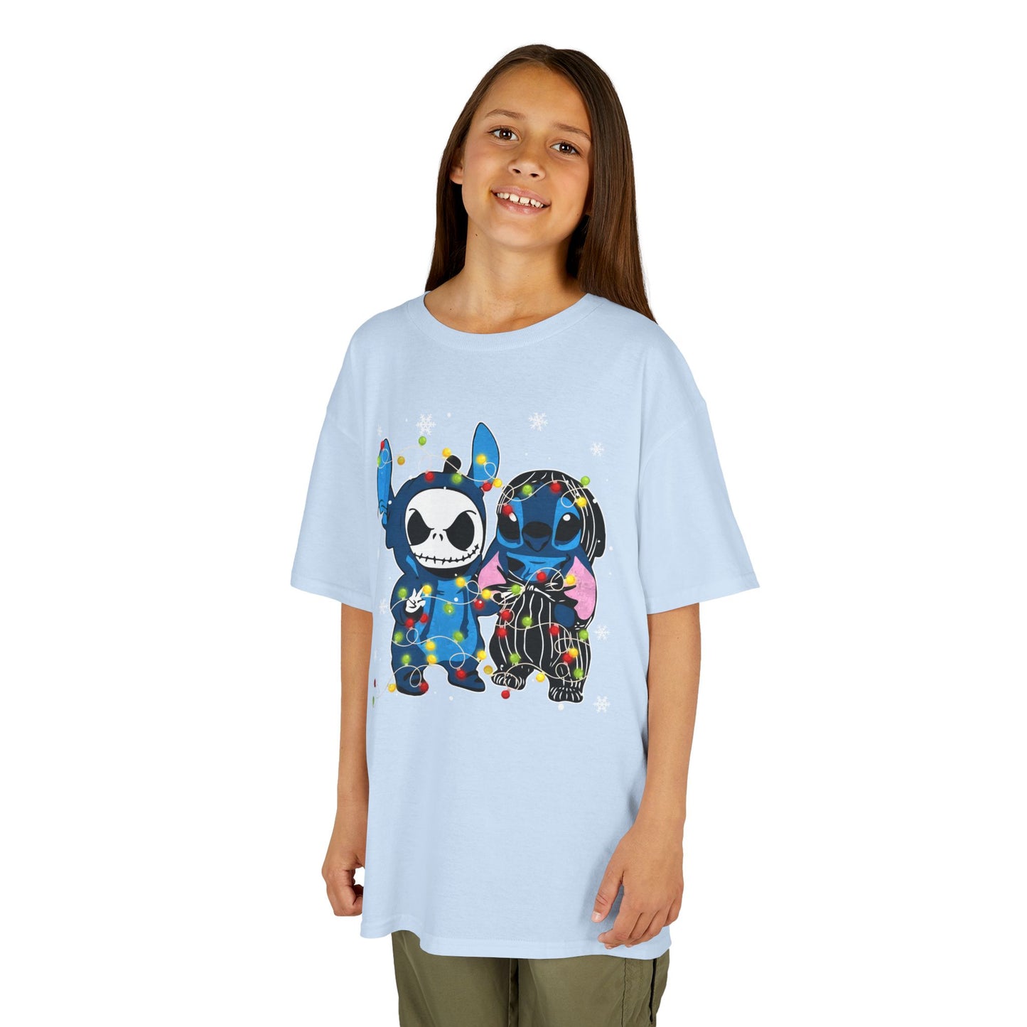 Cute Holiday Duo Christmas T-Shirt – Cartoon Alien & Skeleton Festive Unisex Kids Tee