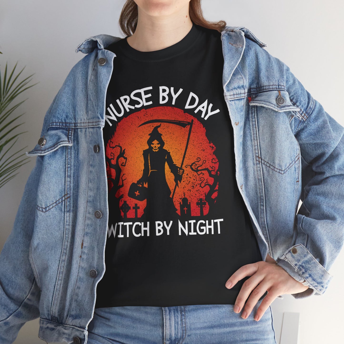 Nurse By Day Witch By Night Women's Heavy Cotton T-Shirt