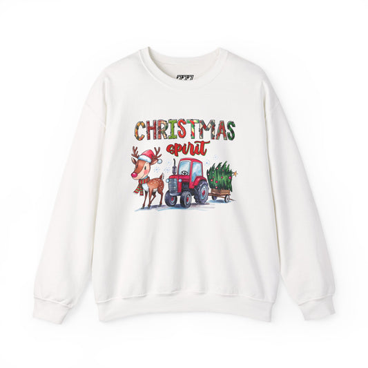 Christmas Spirit Unisex Heavy Blend Crewneck Sweatshirt – Cute Reindeer & Red Tractor Holiday Sweater