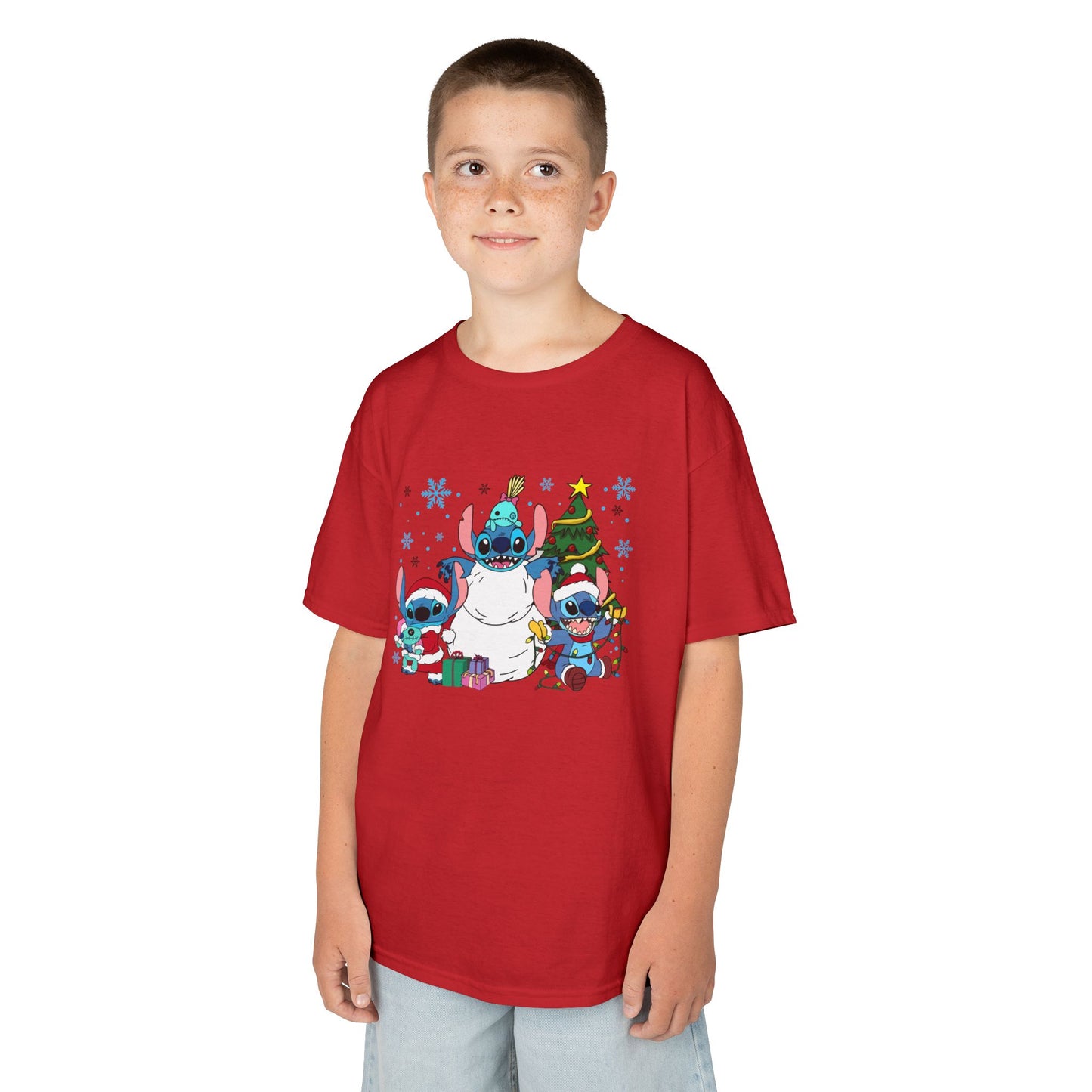 Stitch Christmas Vibes Kids T-Shirt – Cute Holiday Trio Heavy Cotton Tee