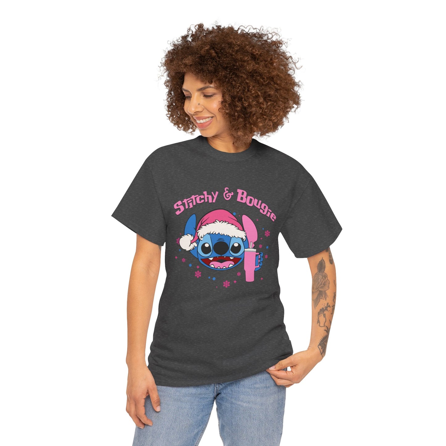 Stitchy & Bougie Christmas T-Shirt – Cute Holiday Women’s Heavy Cotton Tee