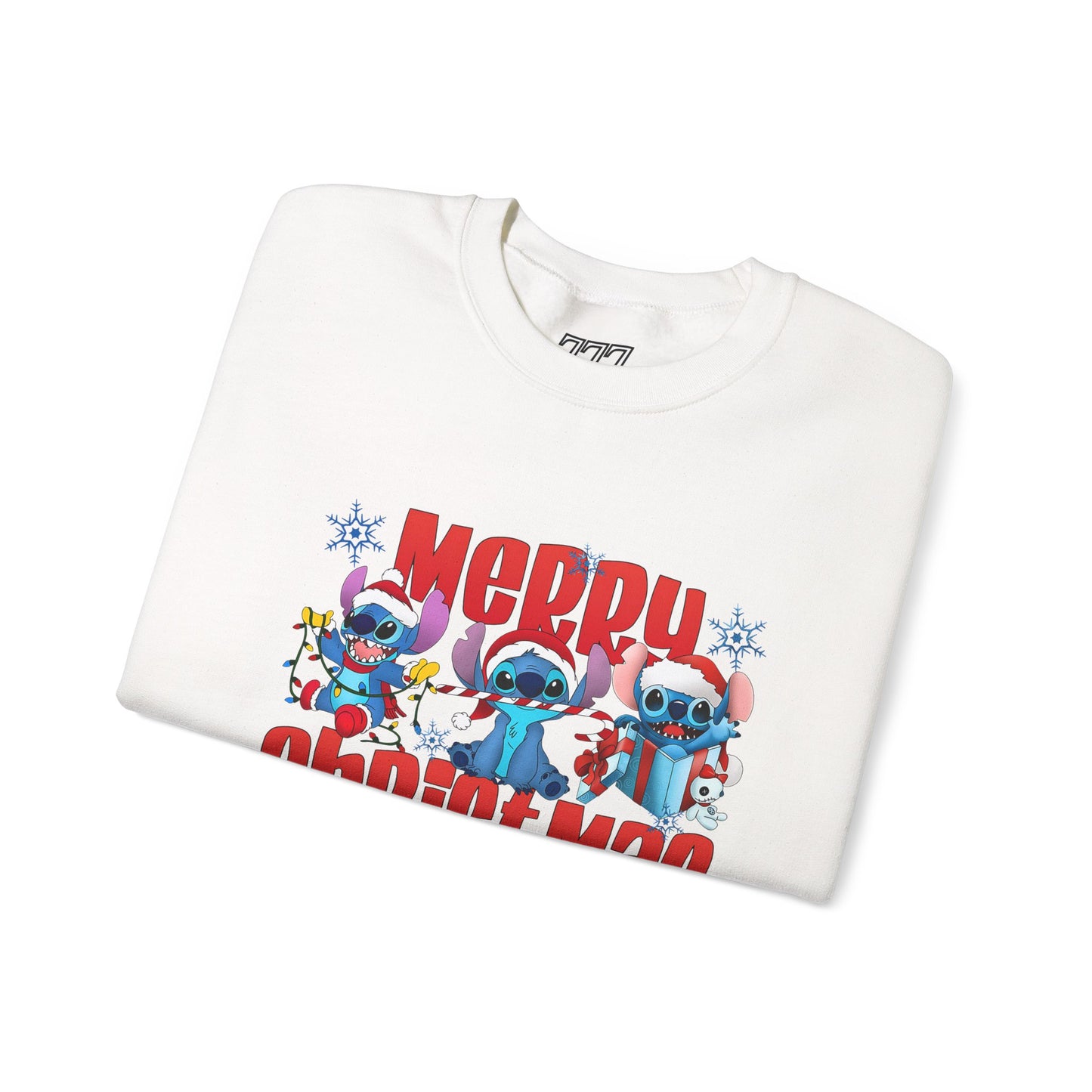 Merry Christmas Unisex Heavy Blend Crewneck Sweatshirt – Cute Blue Holiday Characters Sweater