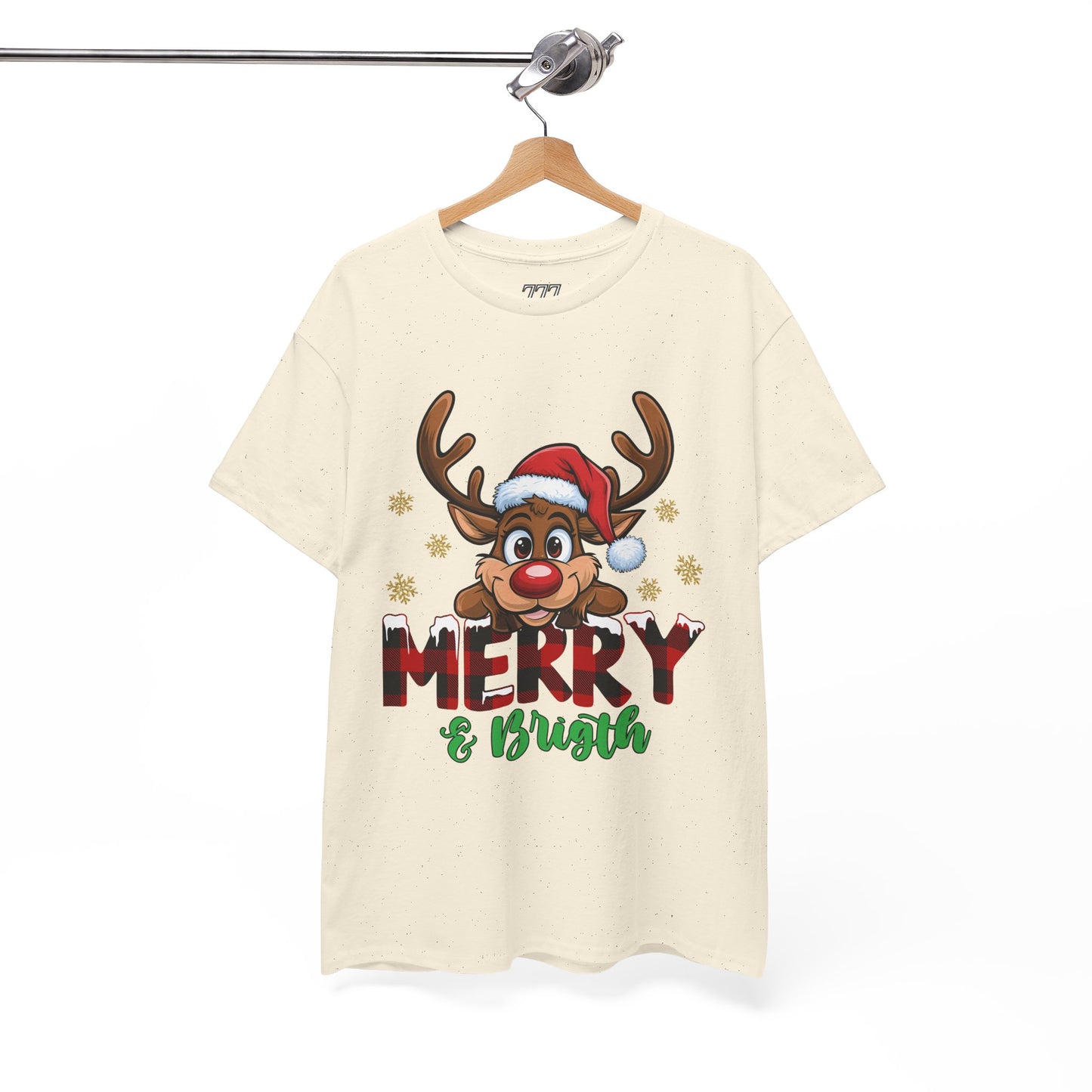 Merry & Bright Unisex Heavy Cotton T-Shirt – Cute Christmas Reindeer Holiday Tee