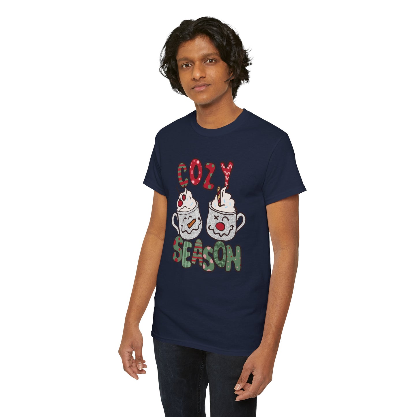 Cozy Season Christmas Unisex Heavy Cotton T-Shirt – Cute Holiday Hot Cocoa Tee