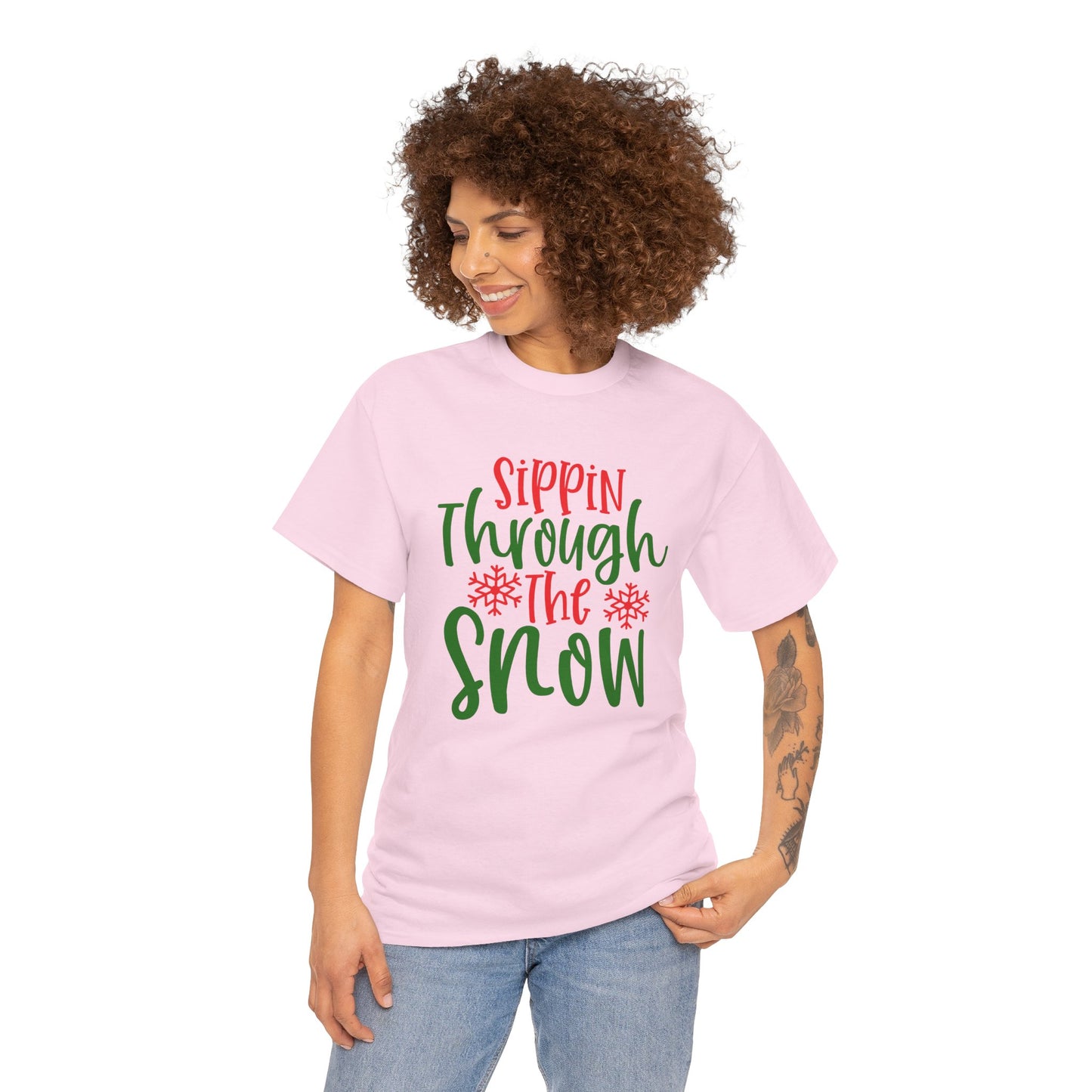 Sippin’ Through The Snow T-Shirt – Festive Holiday Beverage Unisex Heavy Cotton Tee