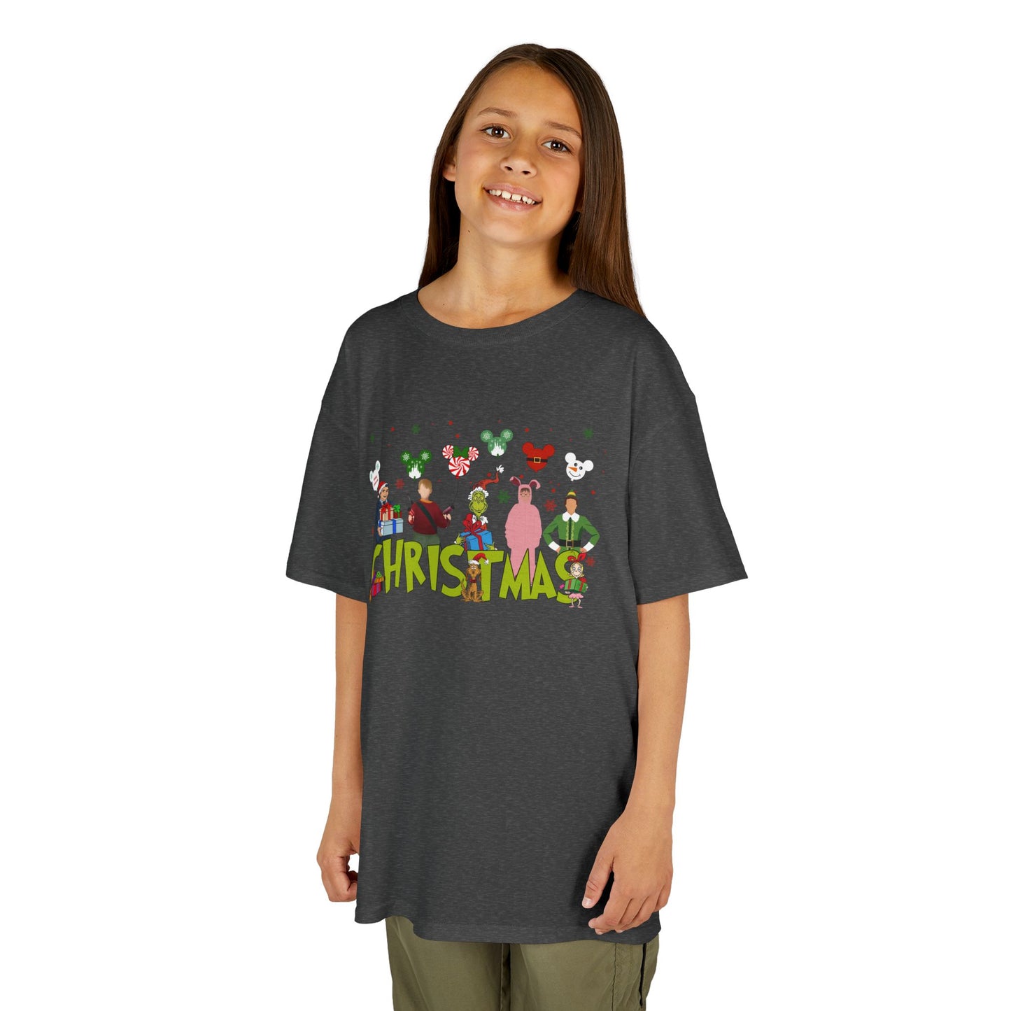 Christmas Character Squad Kids Christmas Tee – Cute Festive Holiday Characters Kids Heavy Cotton T-Shirt