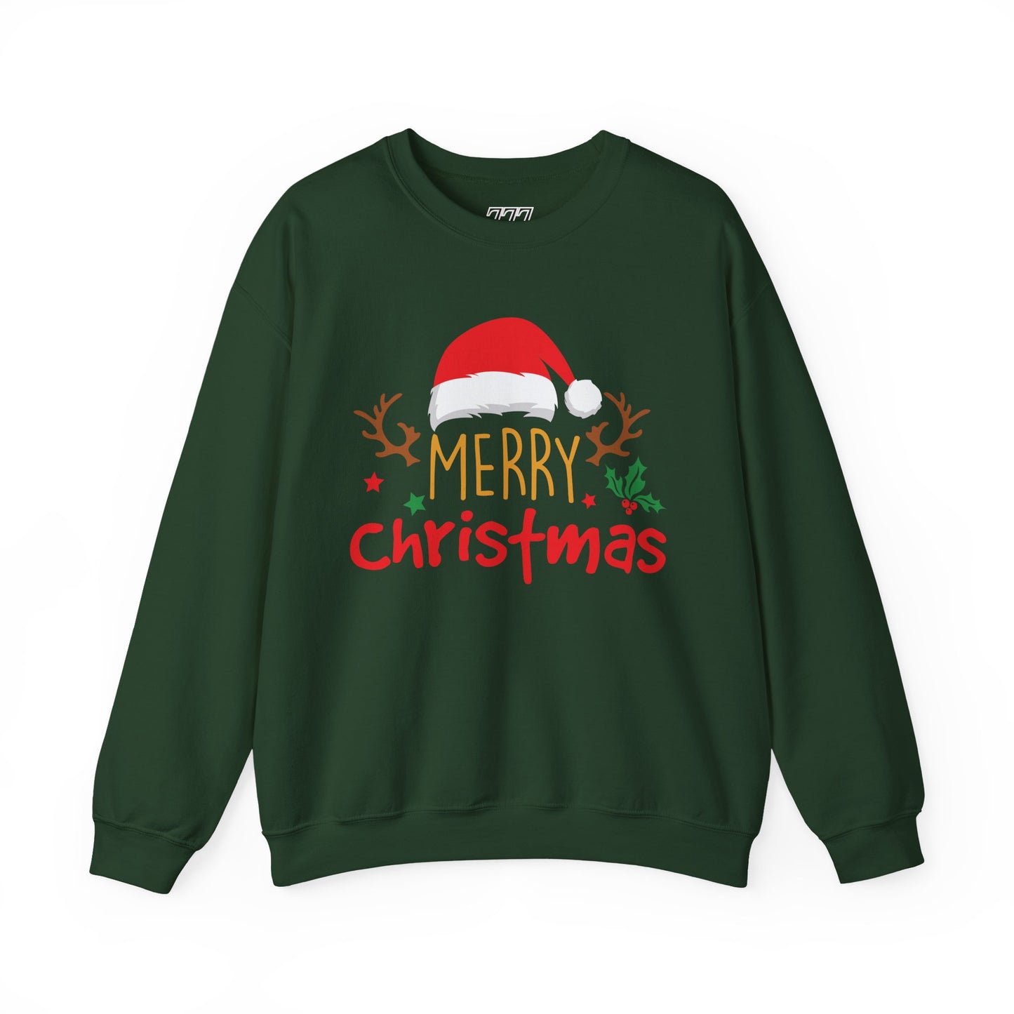 Merry Christmas Reindeer Crewneck – Santa Hat Holiday Unisex Sweatshirt, Festive Xmas Pullover