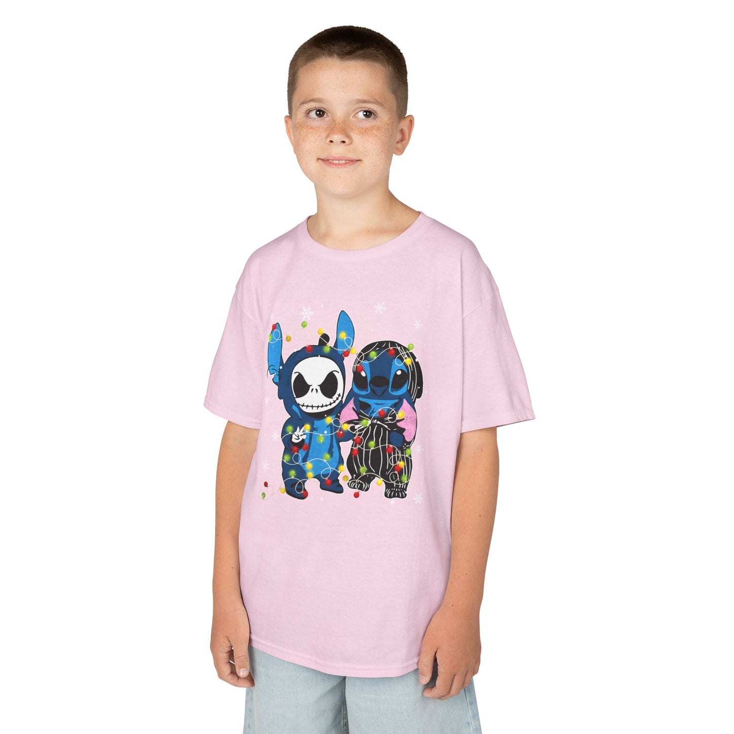 Cute Holiday Duo Christmas T-Shirt – Cartoon Alien & Skeleton Festive Unisex Kids Tee