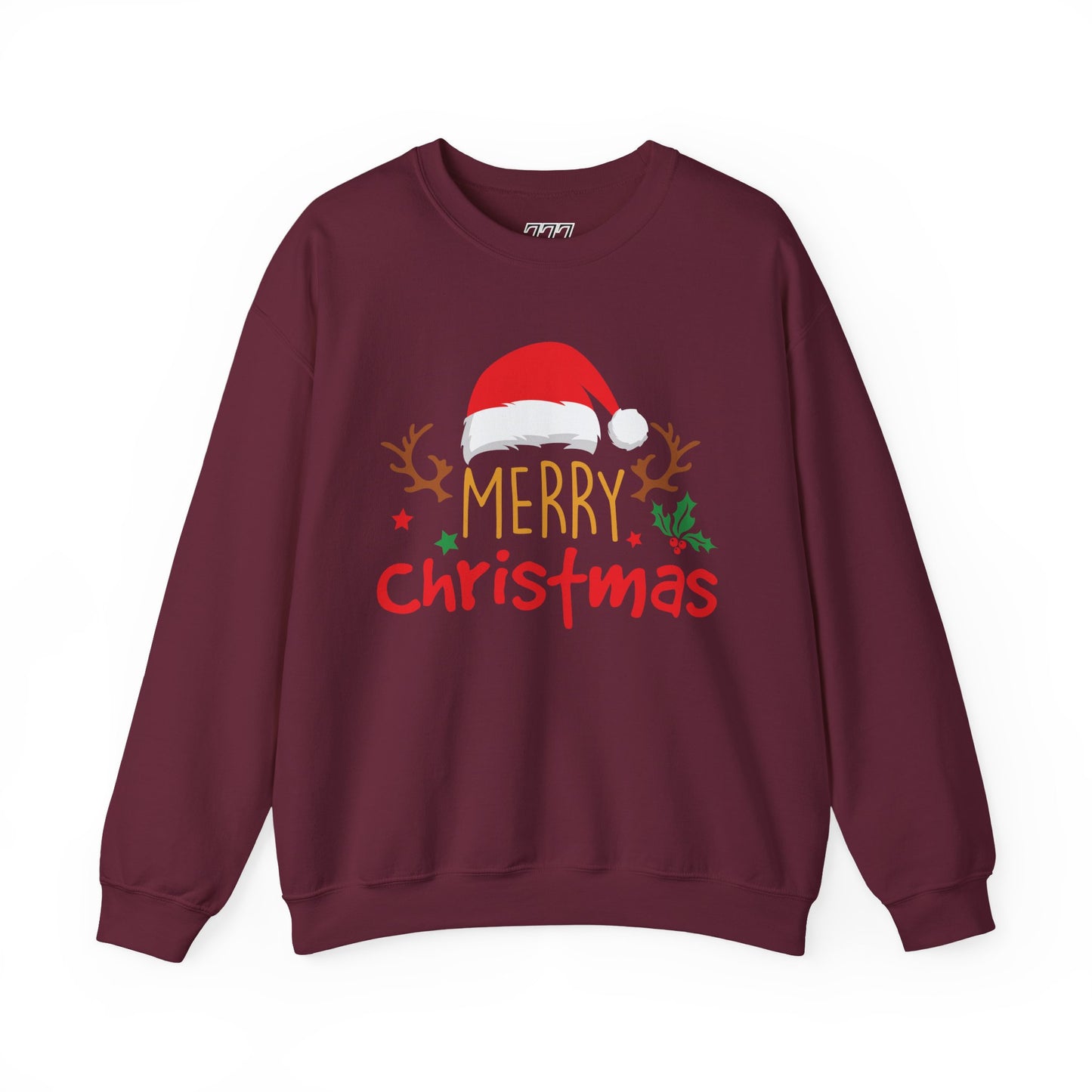 Merry Christmas Reindeer Crewneck – Santa Hat Holiday Unisex Sweatshirt, Festive Xmas Pullover