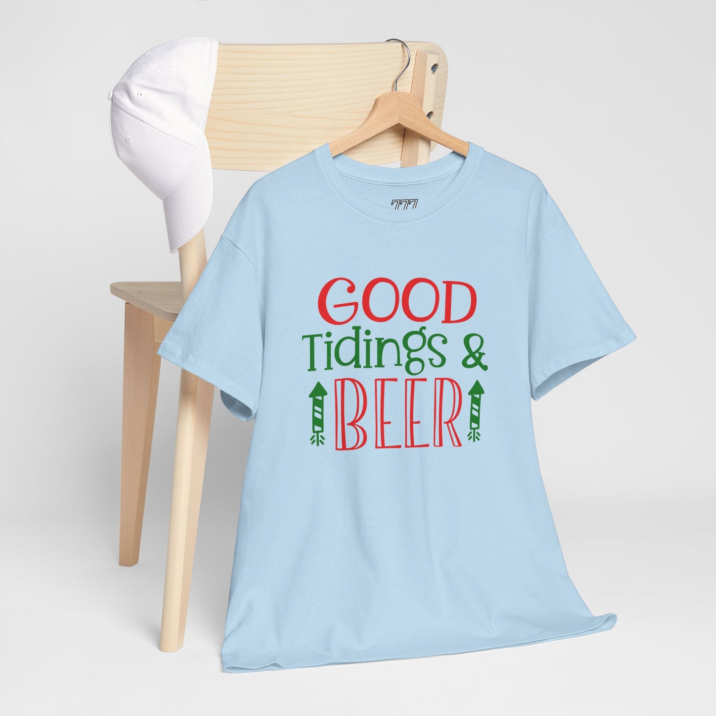 Good Tidings & Beer T-Shirt – Funny Christmas Drinking Unisex Heavy Cotton Tee