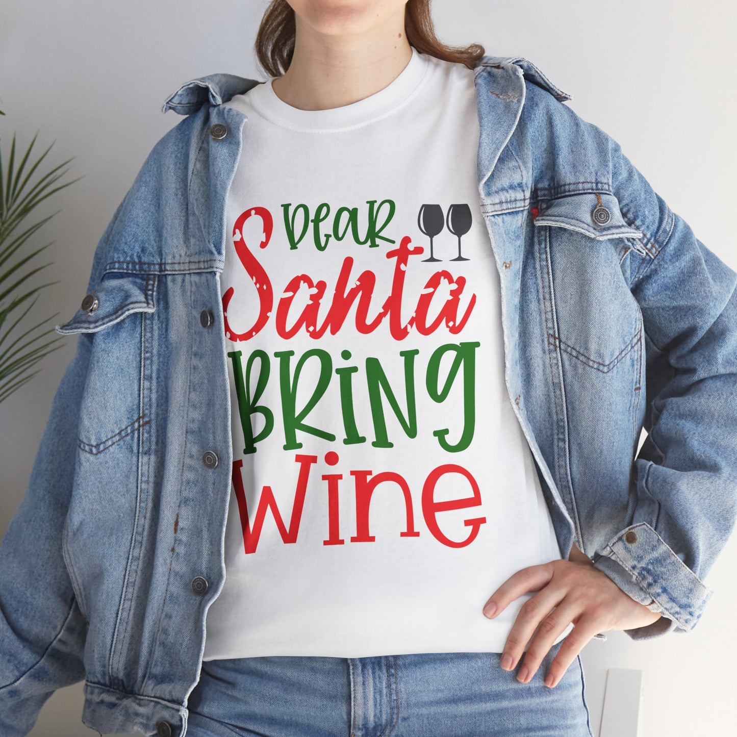 Dear Santa Bring Wine Christmas T-Shirt – Funny Holiday Wine Lover Tee (Unisex)