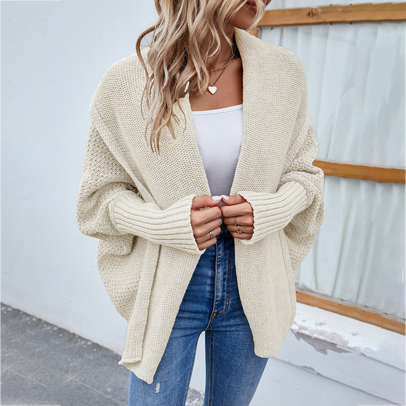 Women’s Solid Color Loose Knitted Cardigan – Cozy Oversized Autumn & Winter Sweater