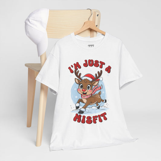 I’m Just a Misfit Unisex Heavy Cotton T-Shirt – Cute Christmas Reindeer Holiday Tee