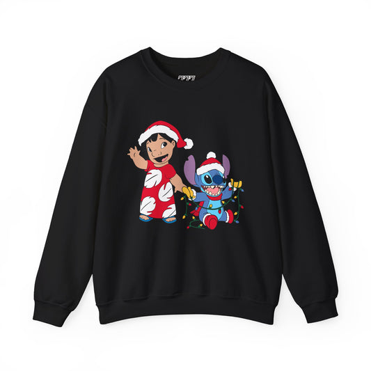 Island Holiday Duo Unisex Christmas Crewneck Sweatshirt – Festive Blue Alien & Girl Holiday Sweater