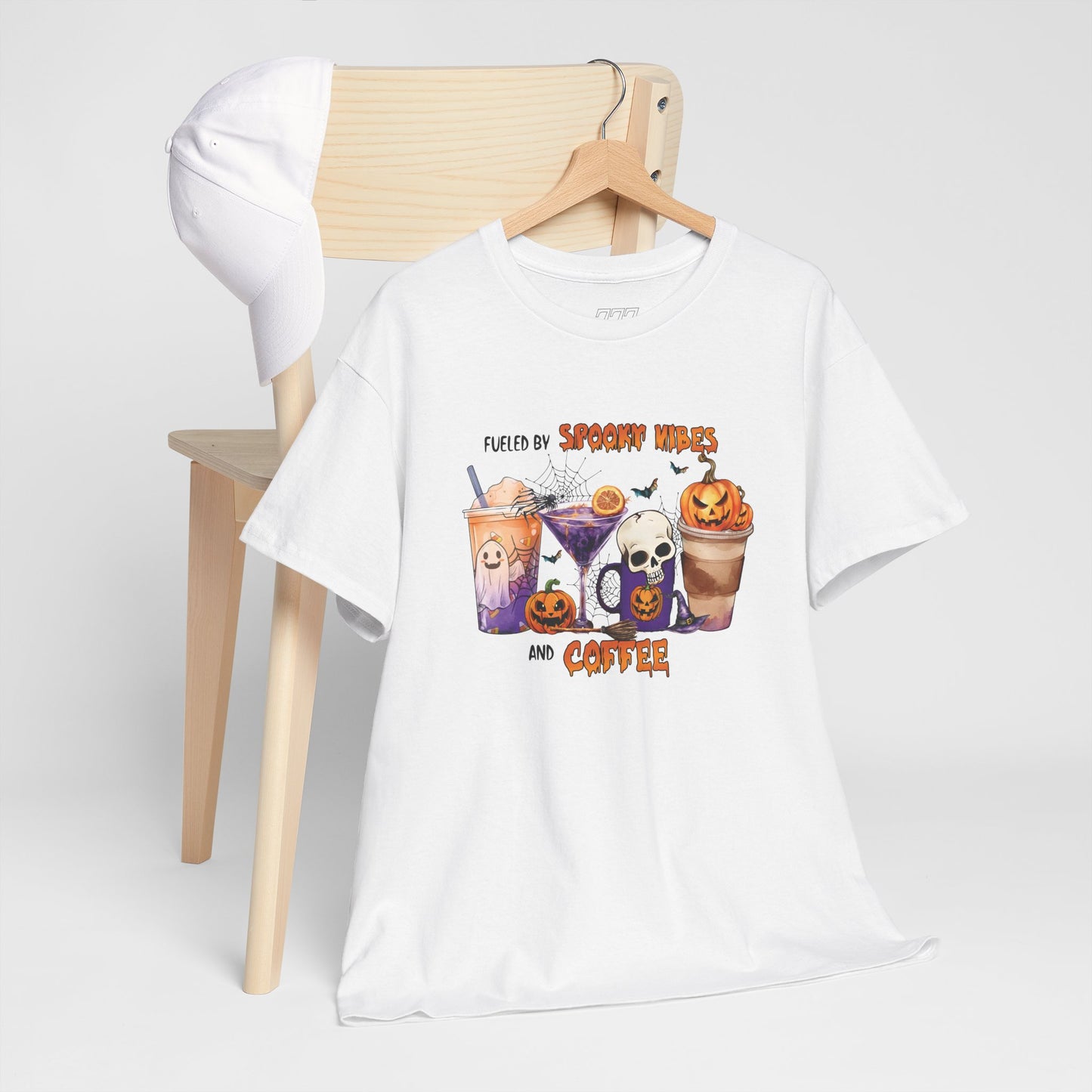 Fueled By Spooky Vibes And Coffee Unisex Heavy Cotton T-Shirt