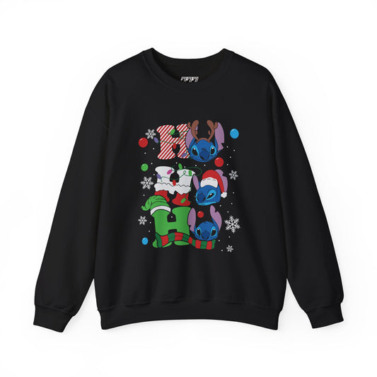 Stacked Stitch Christmas Sweatshirt – Cute Holiday Characters Unisex Heavy Blend Crewneck