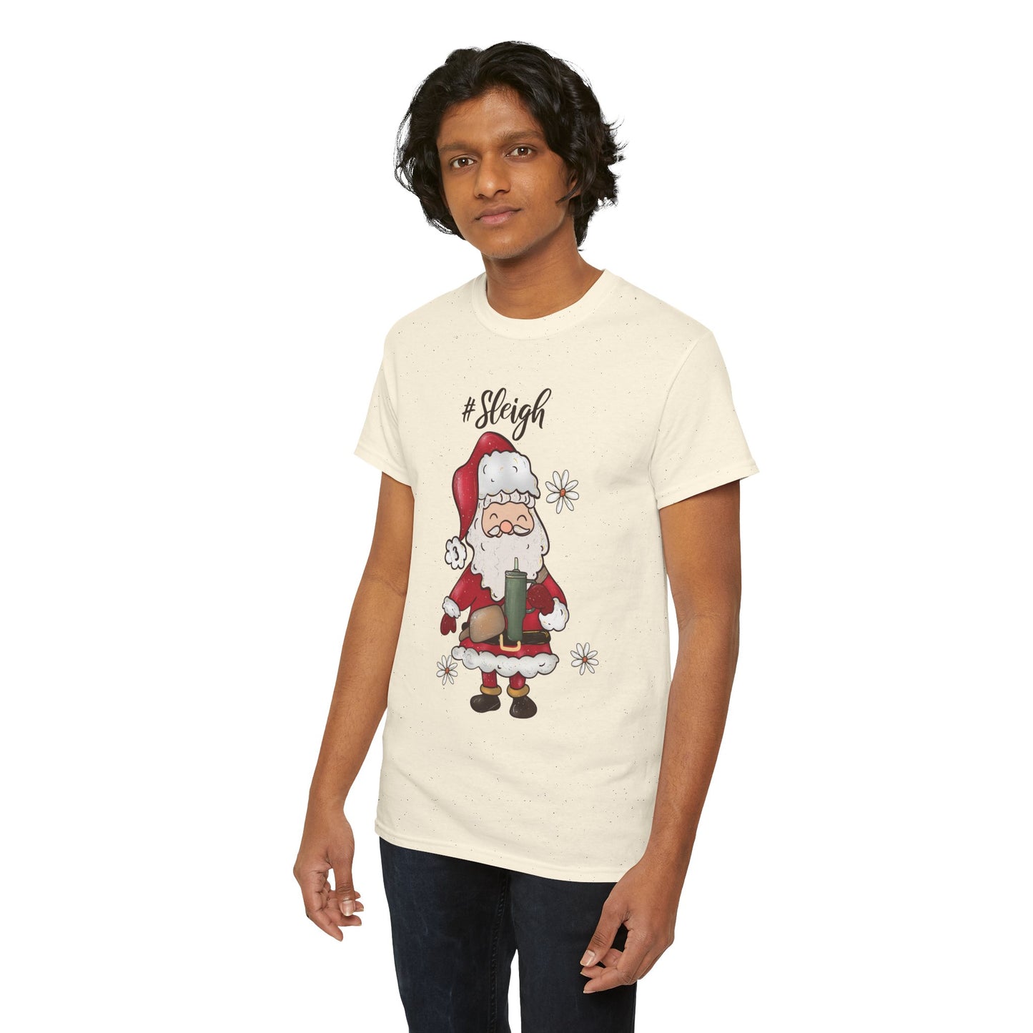 #Sleigh Funny Santa Christmas Tee – Cute Modern Holiday Hashtag Graphic Unisex Heavy Cotton T-Shirt