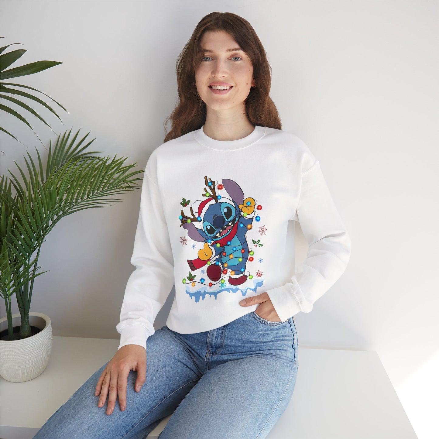 Festive Blue Alien Christmas Lights Unisex Heavy Blend Crewneck Sweatshirt – Cute Holiday Sweater