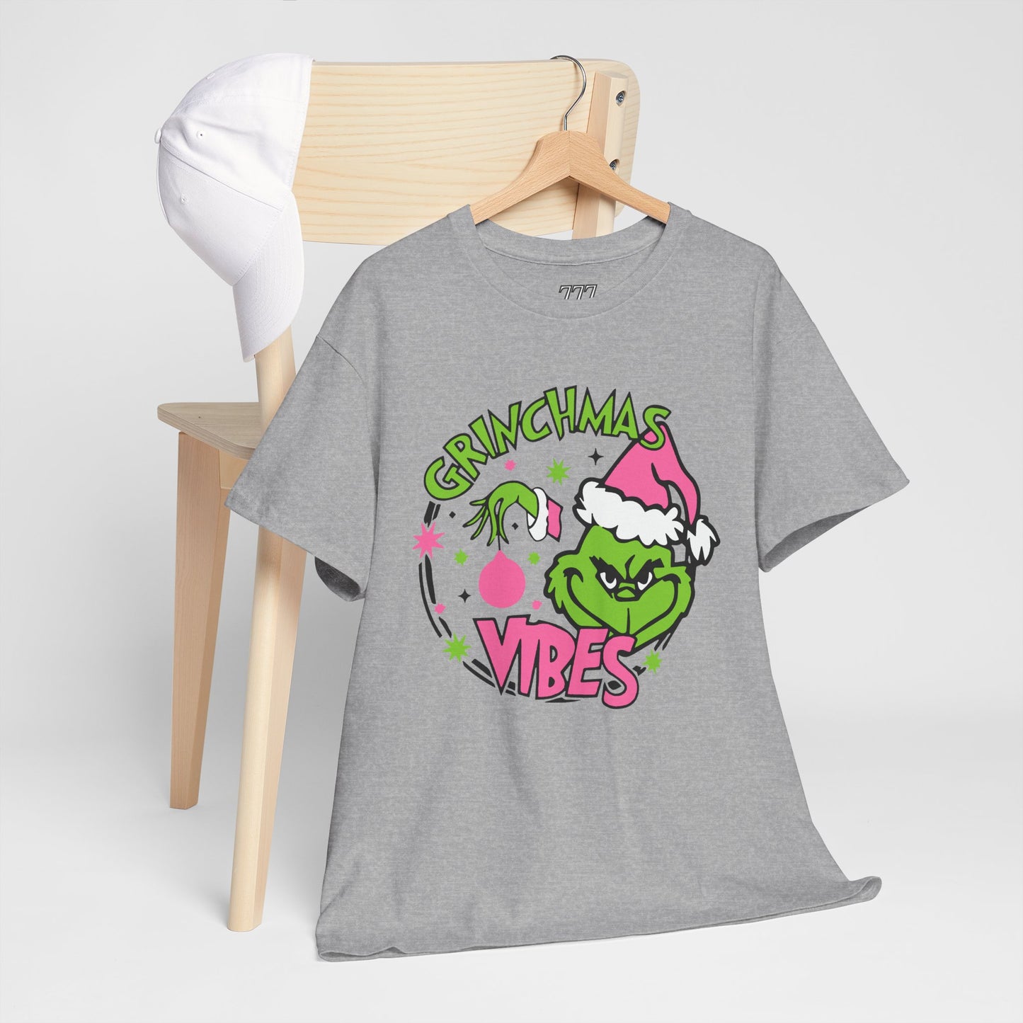 Grinchmas Vibes Funny Christmas Grinch-Inspired Holiday Tee – Pink Santa Festive Unisex Heavy Cotton T-Shirt