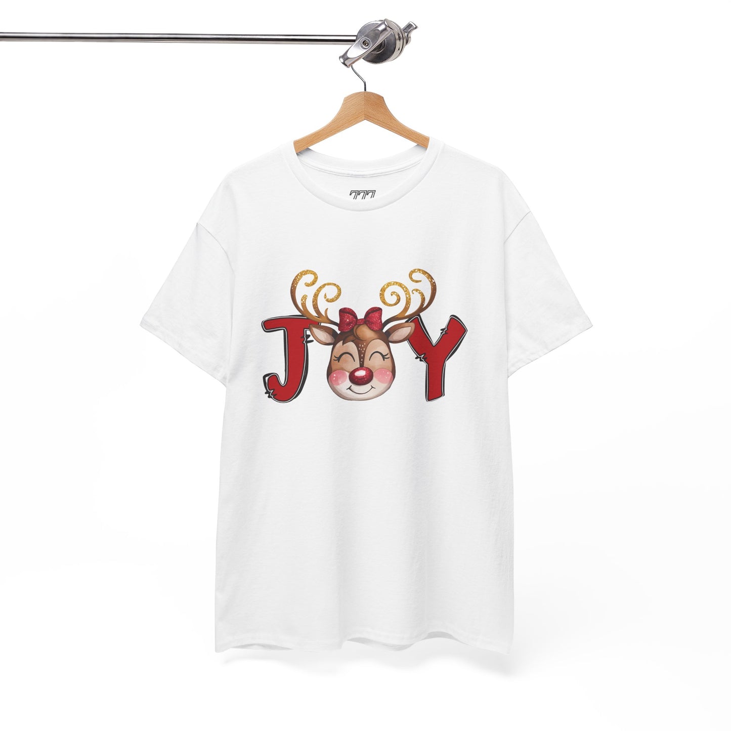 Reindeer Joy Women’s Christmas T-Shirt – Cute Holiday Reindeer Face Heavy Cotton Tee