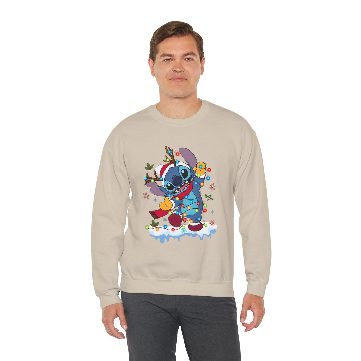 Festive Blue Alien Christmas Lights Unisex Heavy Blend Crewneck Sweatshirt – Cute Holiday Sweater