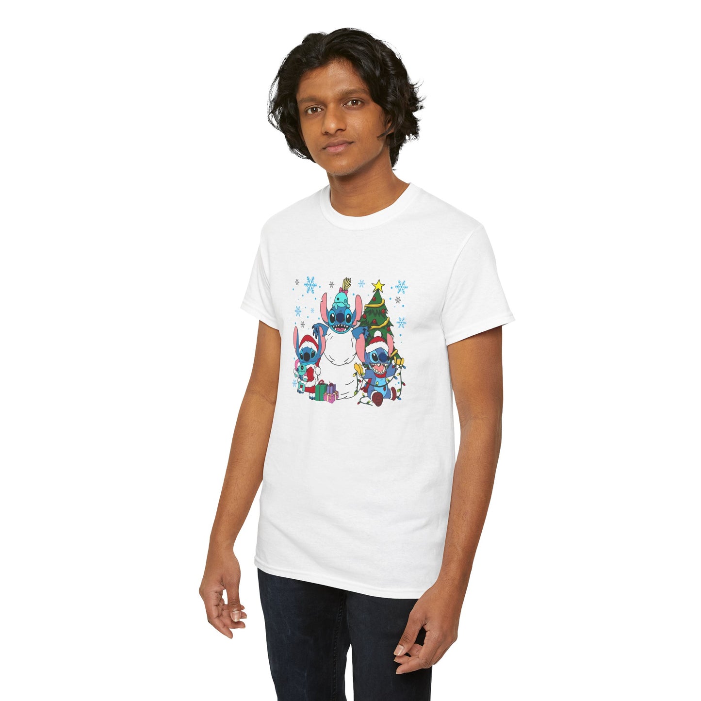 Stitch Christmas Vibes T-Shirt – Cute Holiday Trio Unisex Heavy Cotton Tee