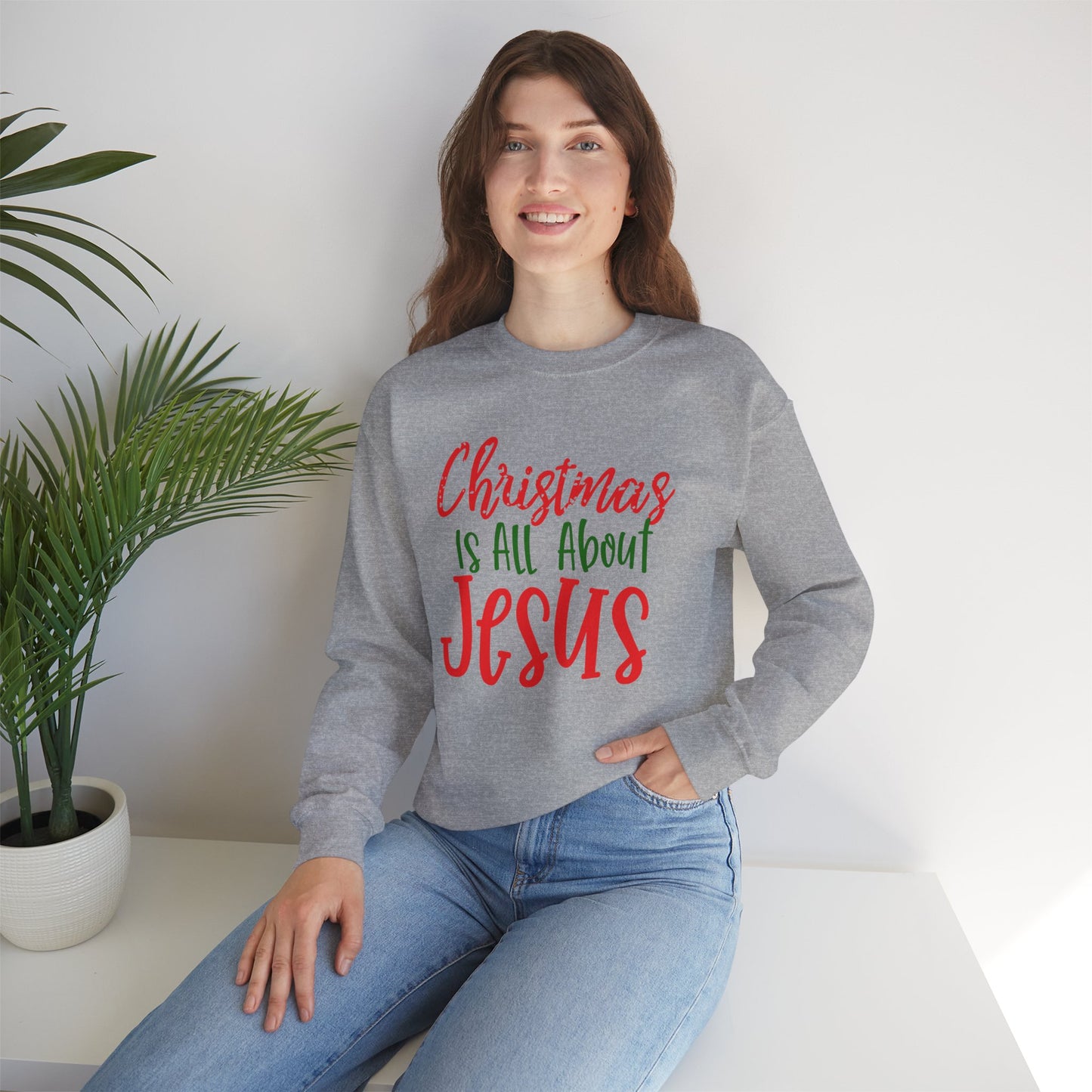 Christmas Is All About Jesus Sweatshirt – Christian Holiday Unisex Heavy Blend Crewneck