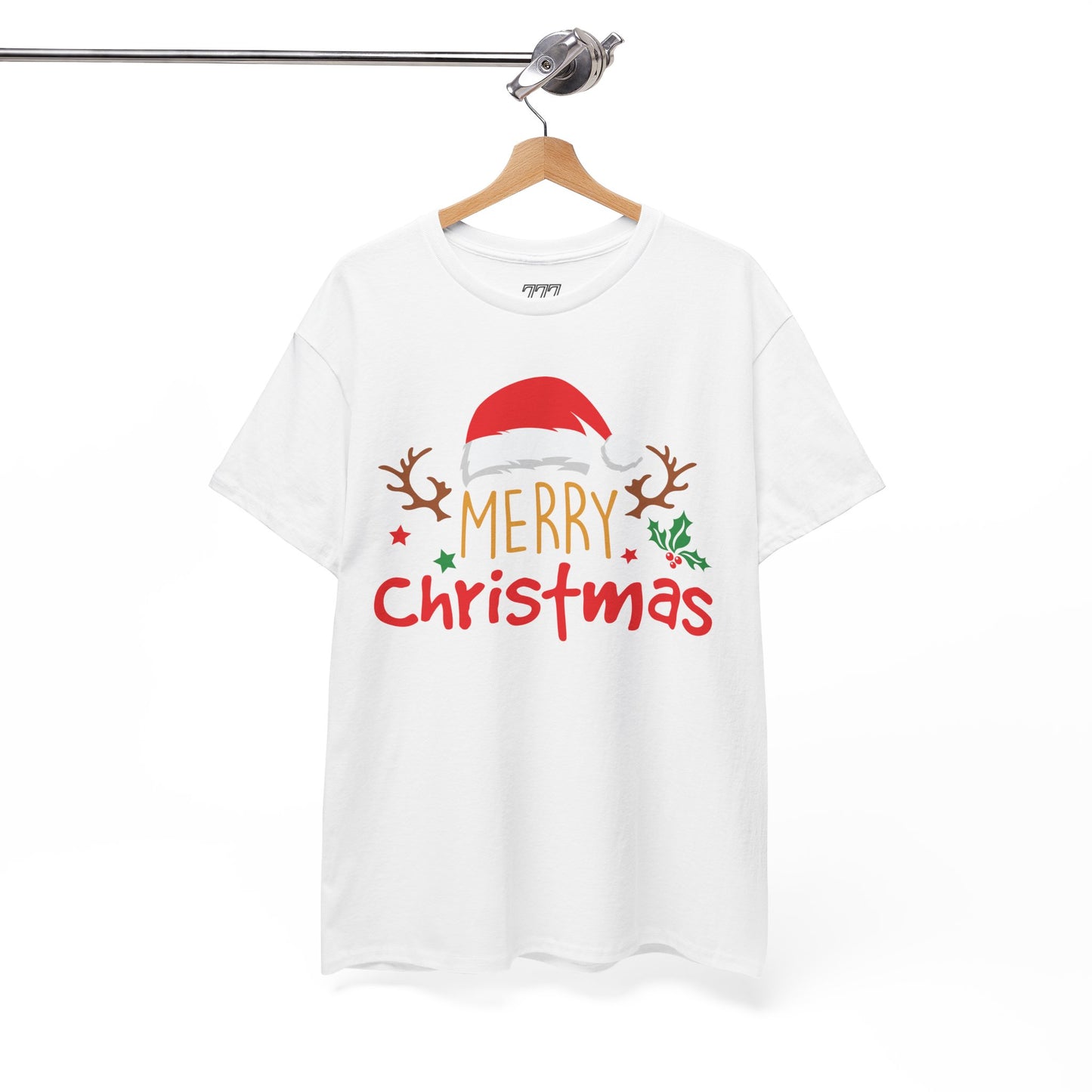 Merry Christmas Reindeer Unisex T-Shirt – Santa Hat Holiday Graphic Tee, Festive Xmas Shirt