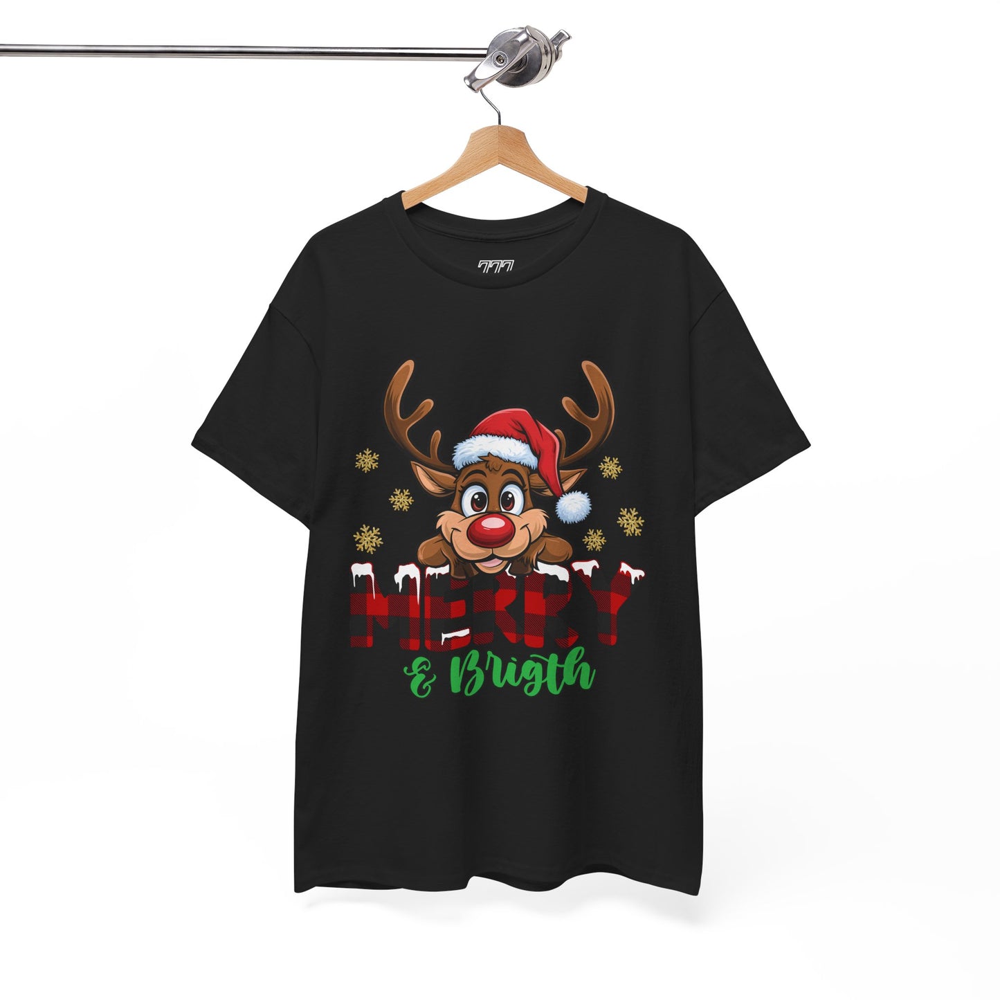 Merry & Bright Unisex Heavy Cotton T-Shirt – Cute Christmas Reindeer Holiday Tee