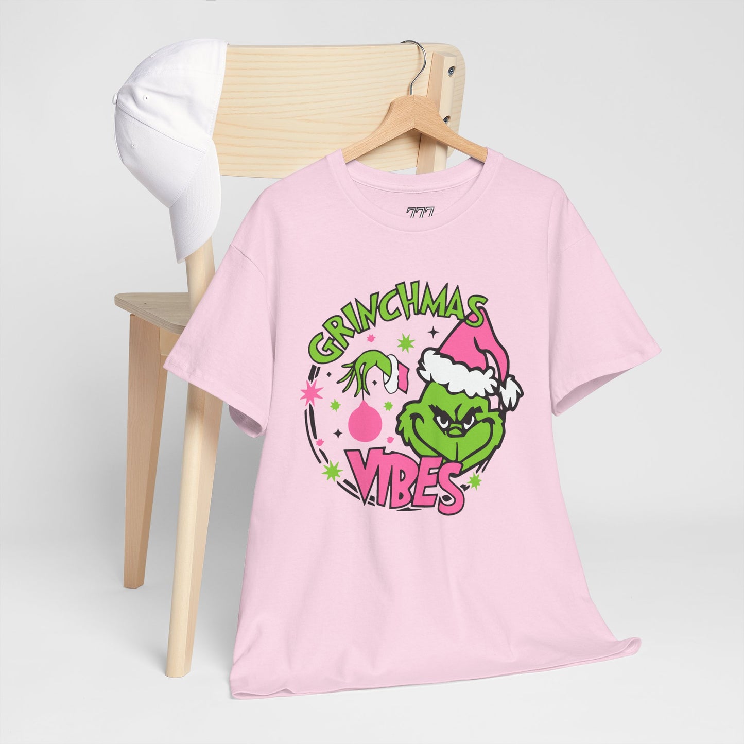 Grinchmas Vibes Funny Christmas Grinch-Inspired Holiday Tee – Pink Santa Festive Unisex Heavy Cotton T-Shirt