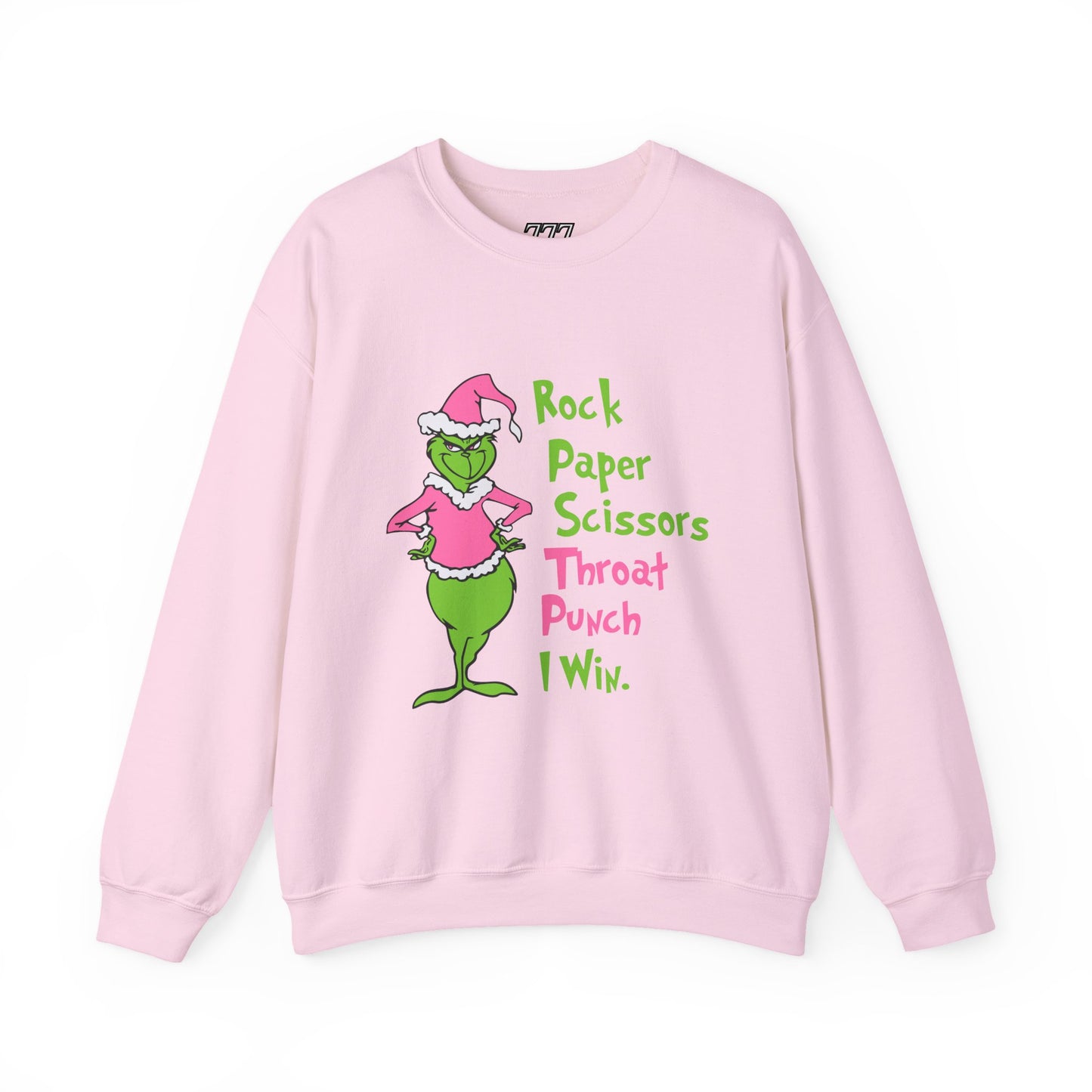 Rock Paper Scissors Throat Punch I Win Funny Christmas Grinch-Inspired Holiday Sweatshirt – Sarcastic Pink Santa Unisex Heavy Blend Crewneck