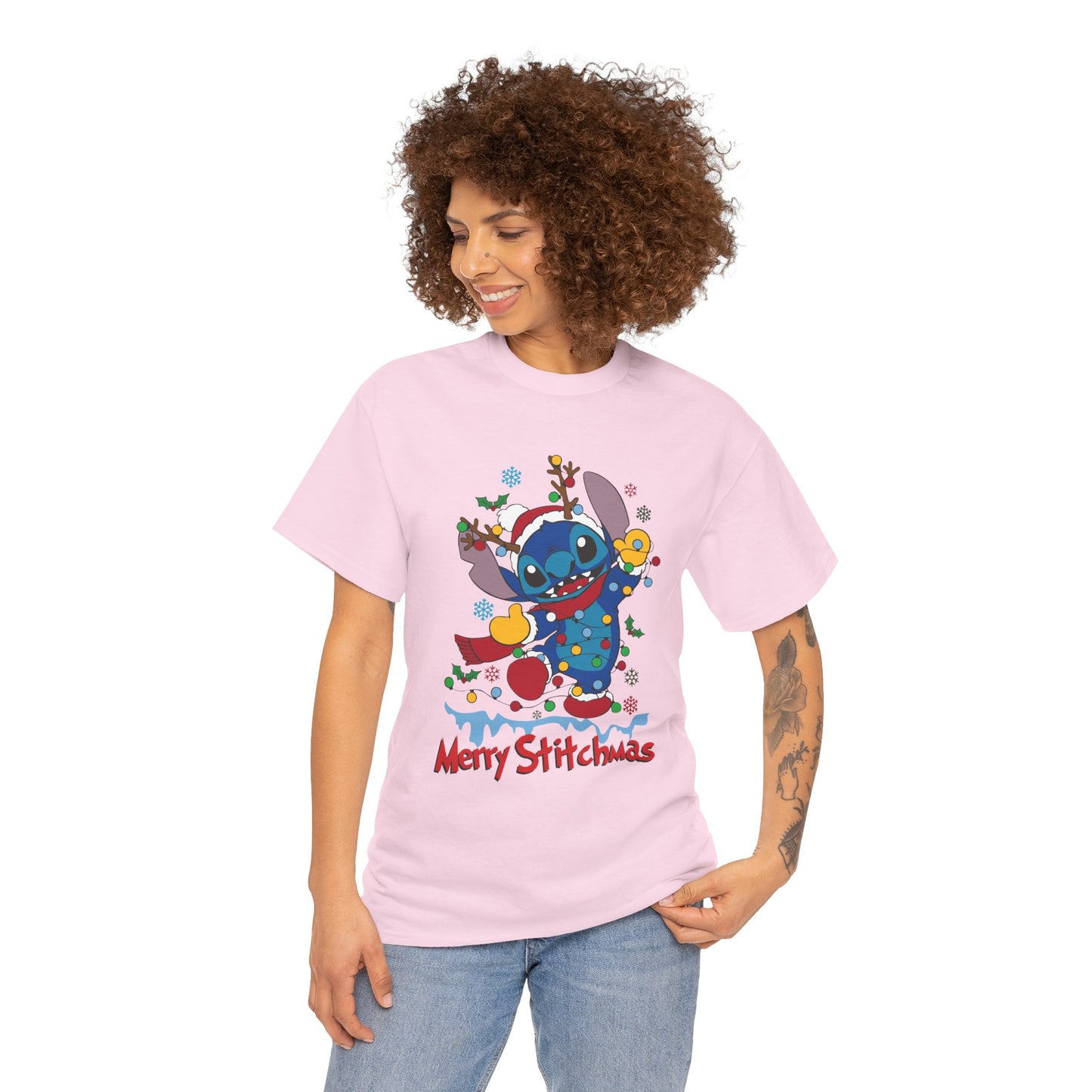 Merry Stitchmas T-Shirt – Cute Holiday Alien Unisex Heavy Cotton Tee
