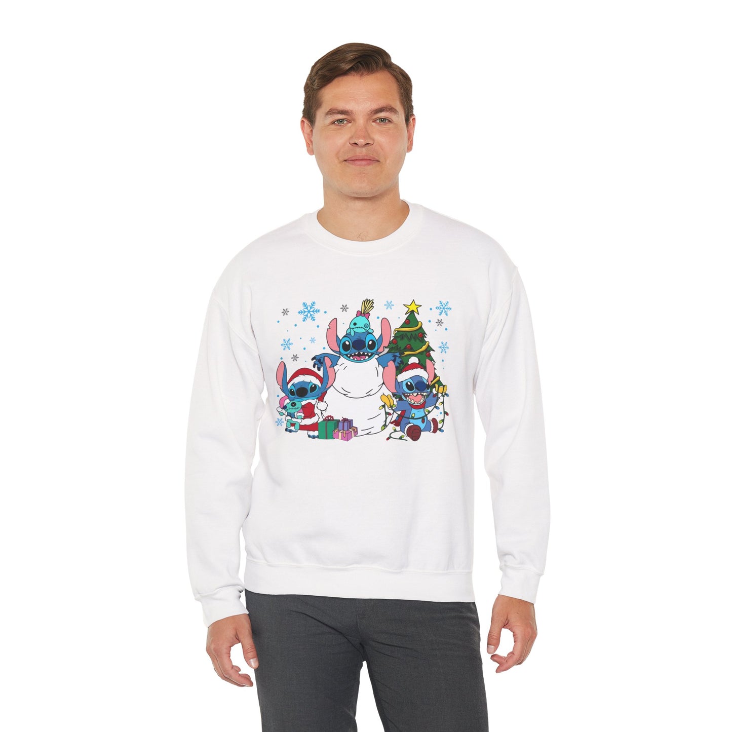 Stitch Christmas Vibes Sweatshirt – Cute Holiday Trio Unisex Heavy Blend Crewneck