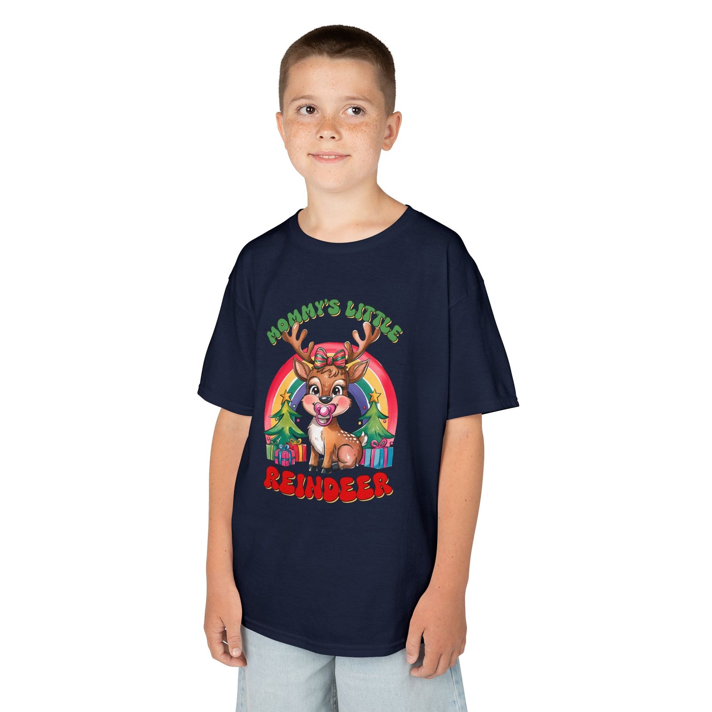 Mommy’s Little Reindeer Kids Christmas T-Shirt – Cute Holiday Reindeer Heavy Cotton Tee