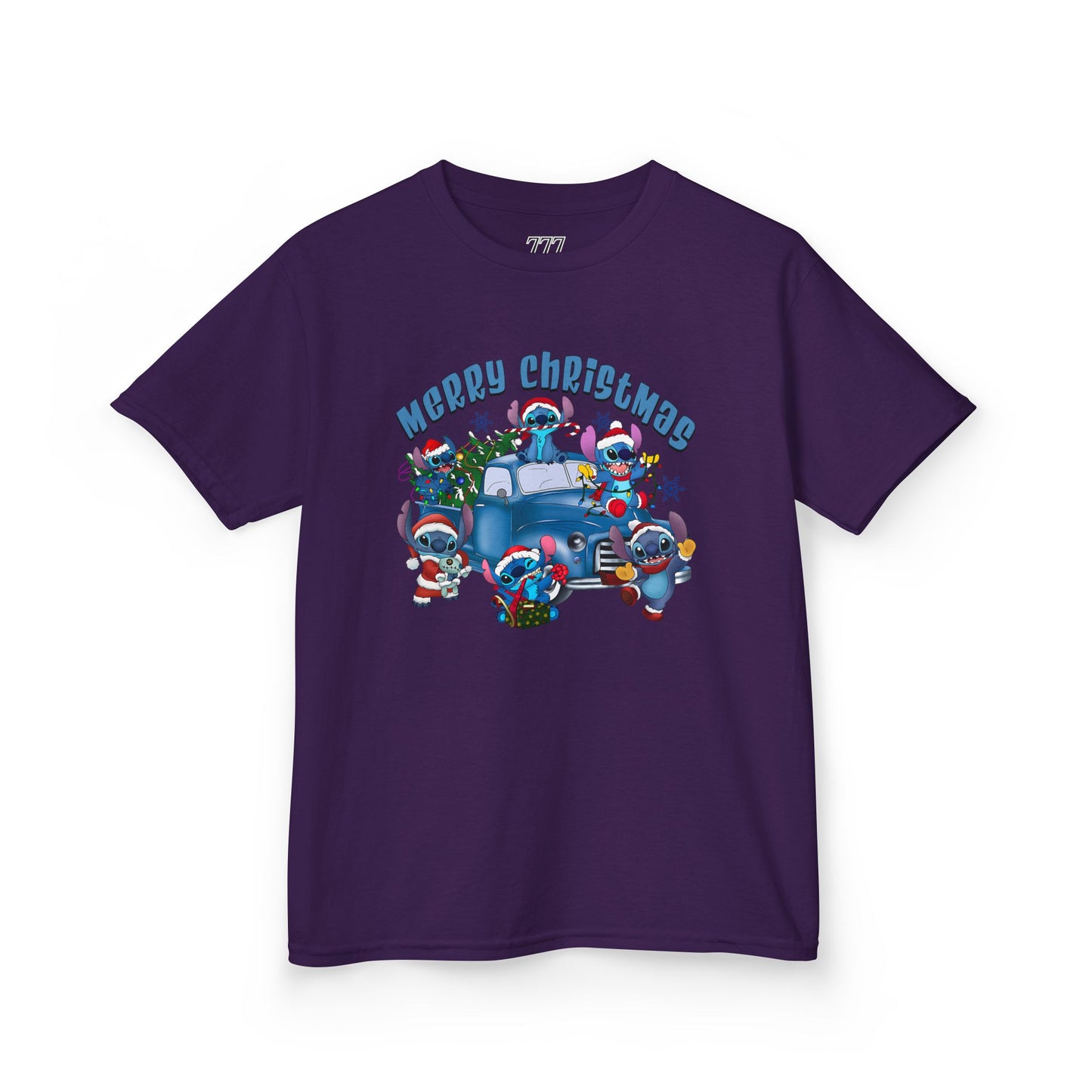Merry Christmas Kids T-Shirt – Cute Blue Holiday Characters & Christmas Truck Tee
