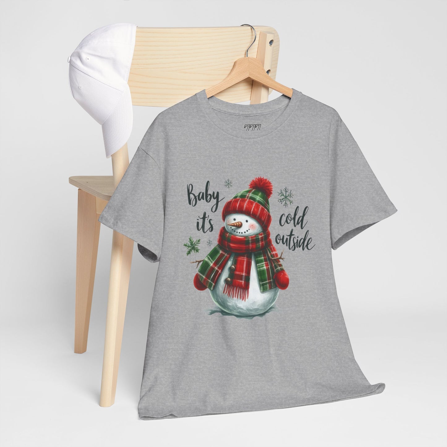 Baby It’s Cold Outside Christmas Unisex Heavy Cotton T-Shirt – Cute Snowman Holiday Tee