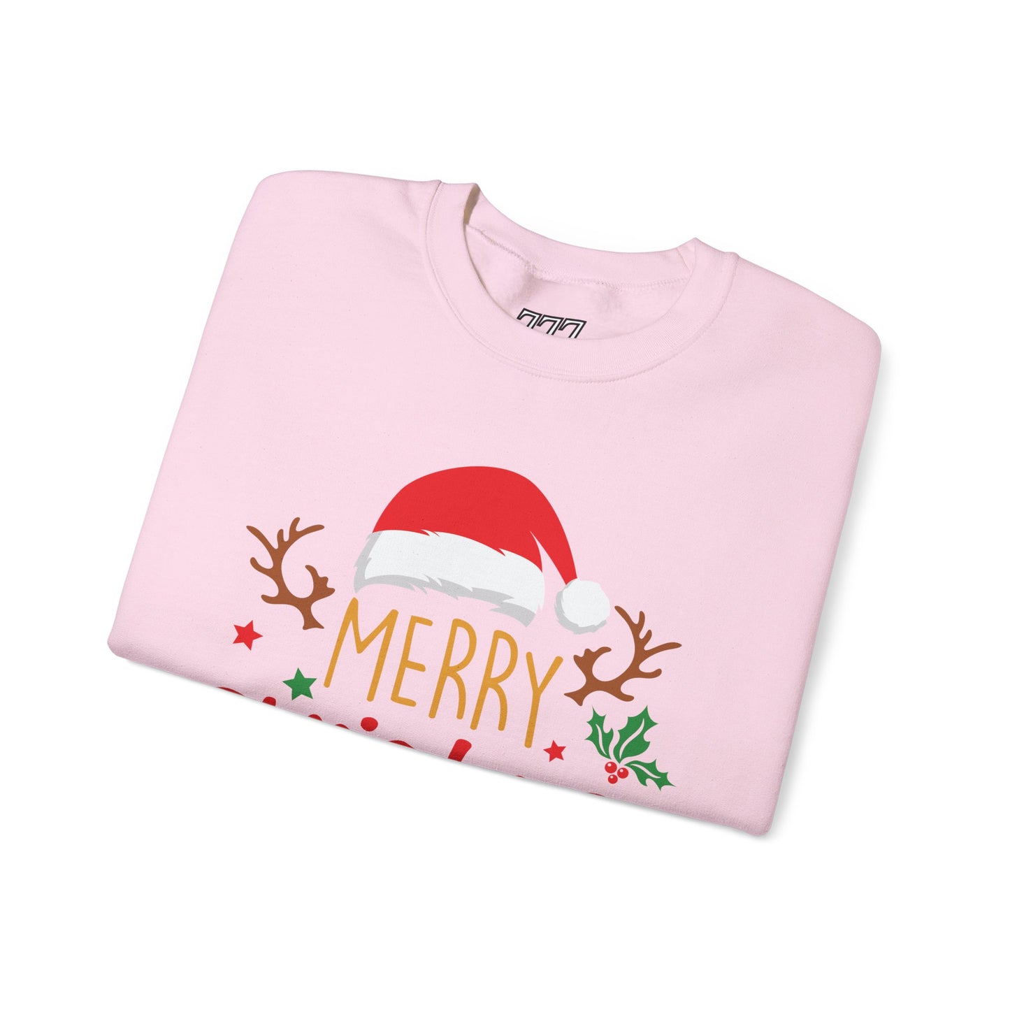 Merry Christmas Reindeer Crewneck – Santa Hat Holiday Unisex Sweatshirt, Festive Xmas Pullover