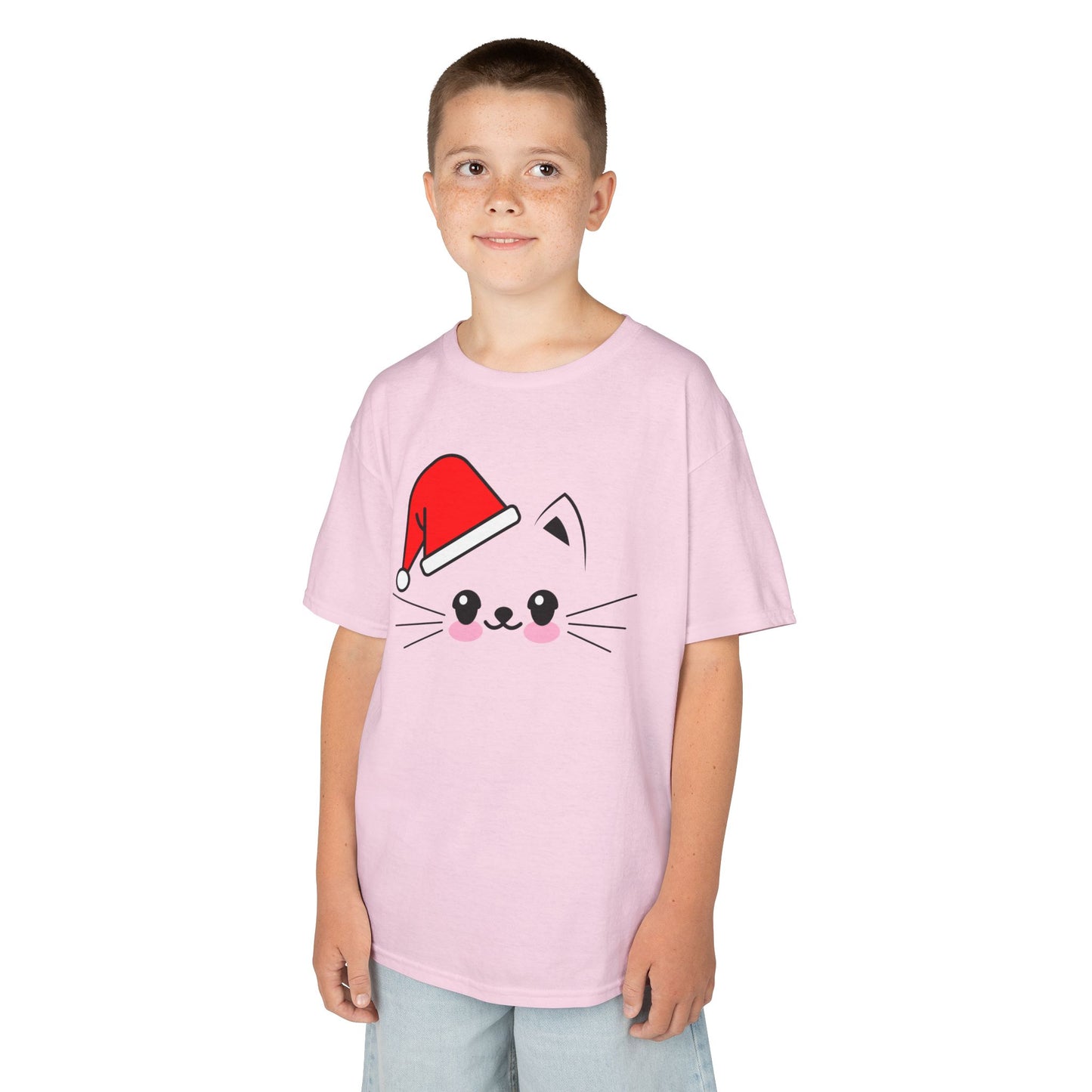 Cat Santa Kids Christmas T-Shirt – Cute Kawaii Cat Holiday Tee for Kids