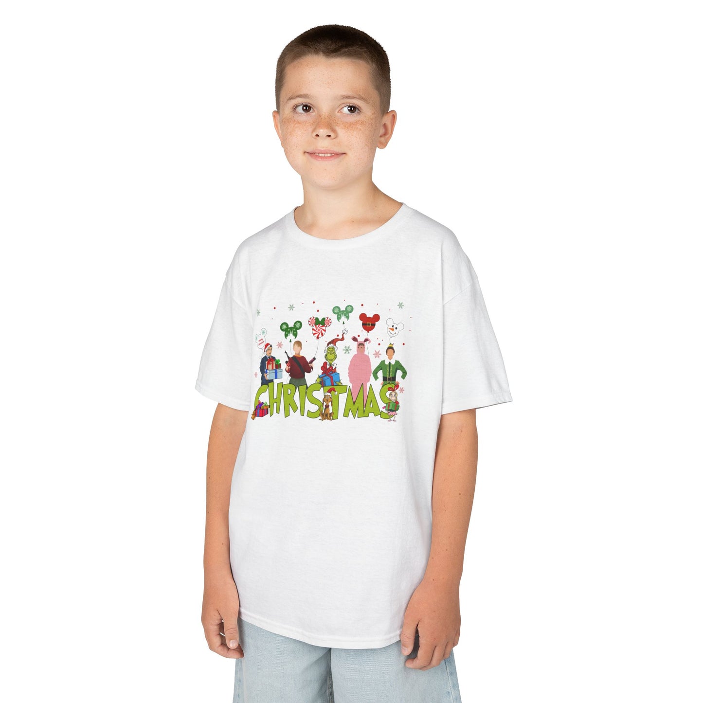 Christmas Character Squad Kids Christmas Tee – Cute Festive Holiday Characters Kids Heavy Cotton T-Shirt