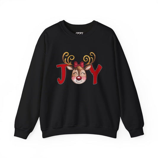 Reindeer Joy Women’s Christmas Crewneck Sweatshirt – Cute Holiday Reindeer Heavy Blend Sweater