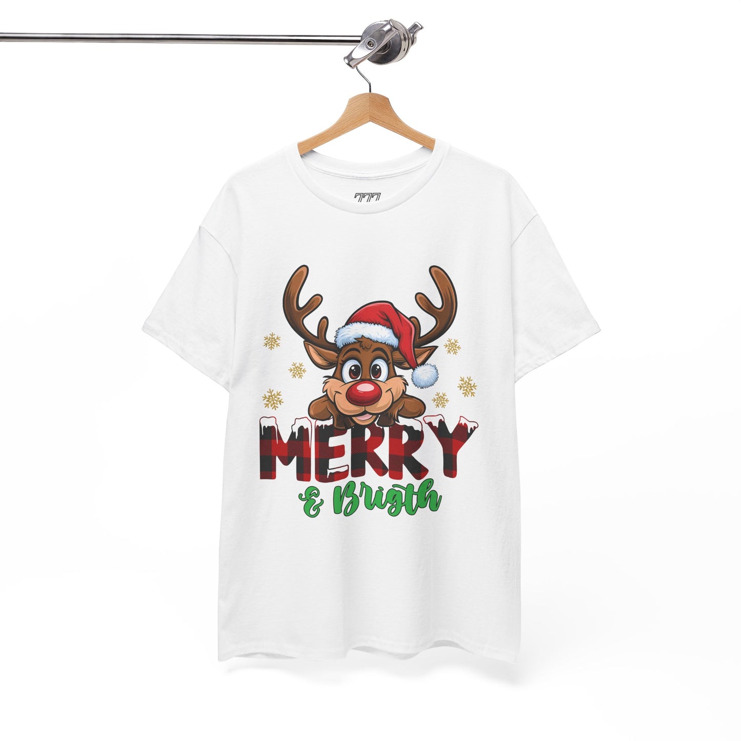 Merry & Bright Unisex Heavy Cotton T-Shirt – Cute Christmas Reindeer Holiday Tee