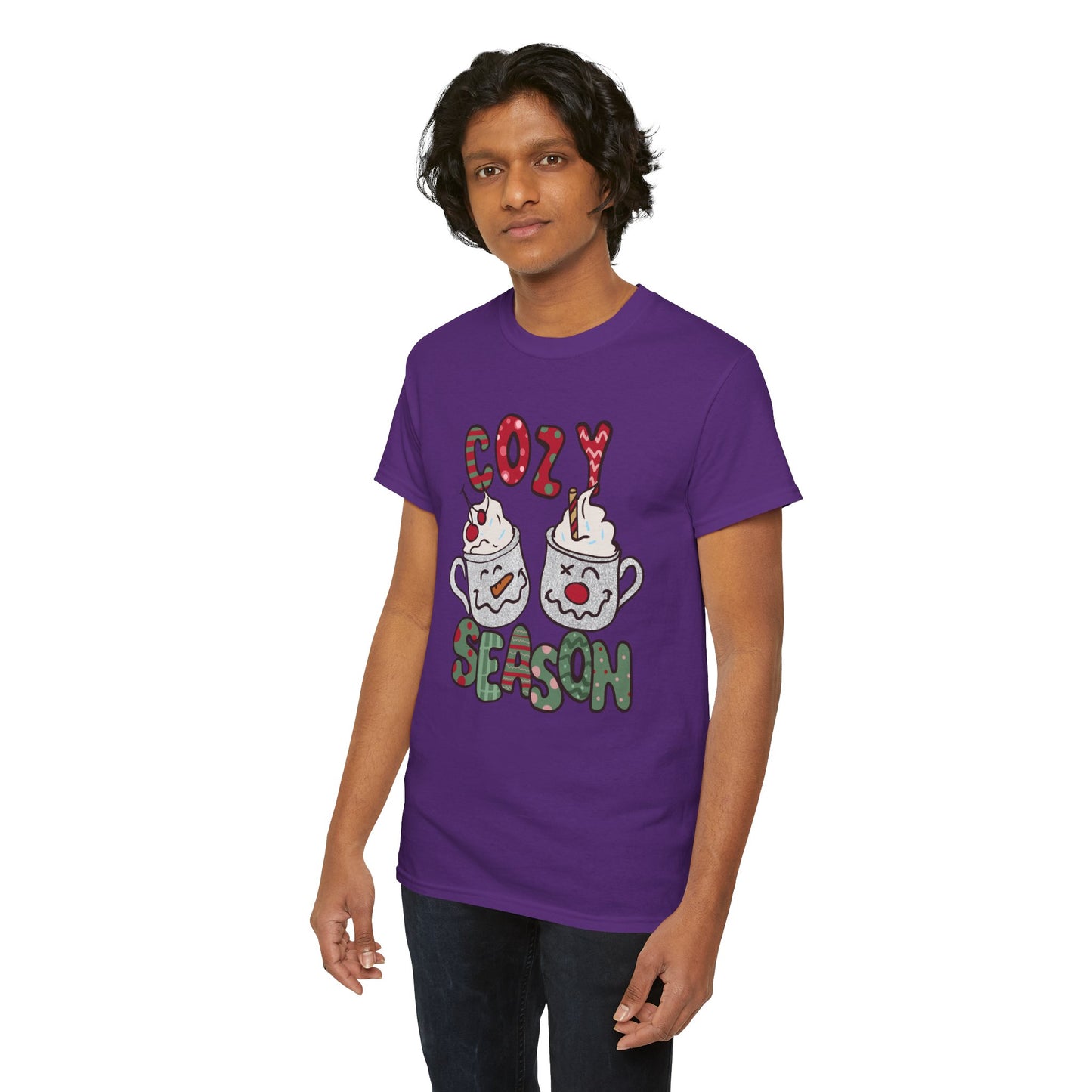 Cozy Season Christmas Unisex Heavy Cotton T-Shirt – Cute Holiday Hot Cocoa Tee