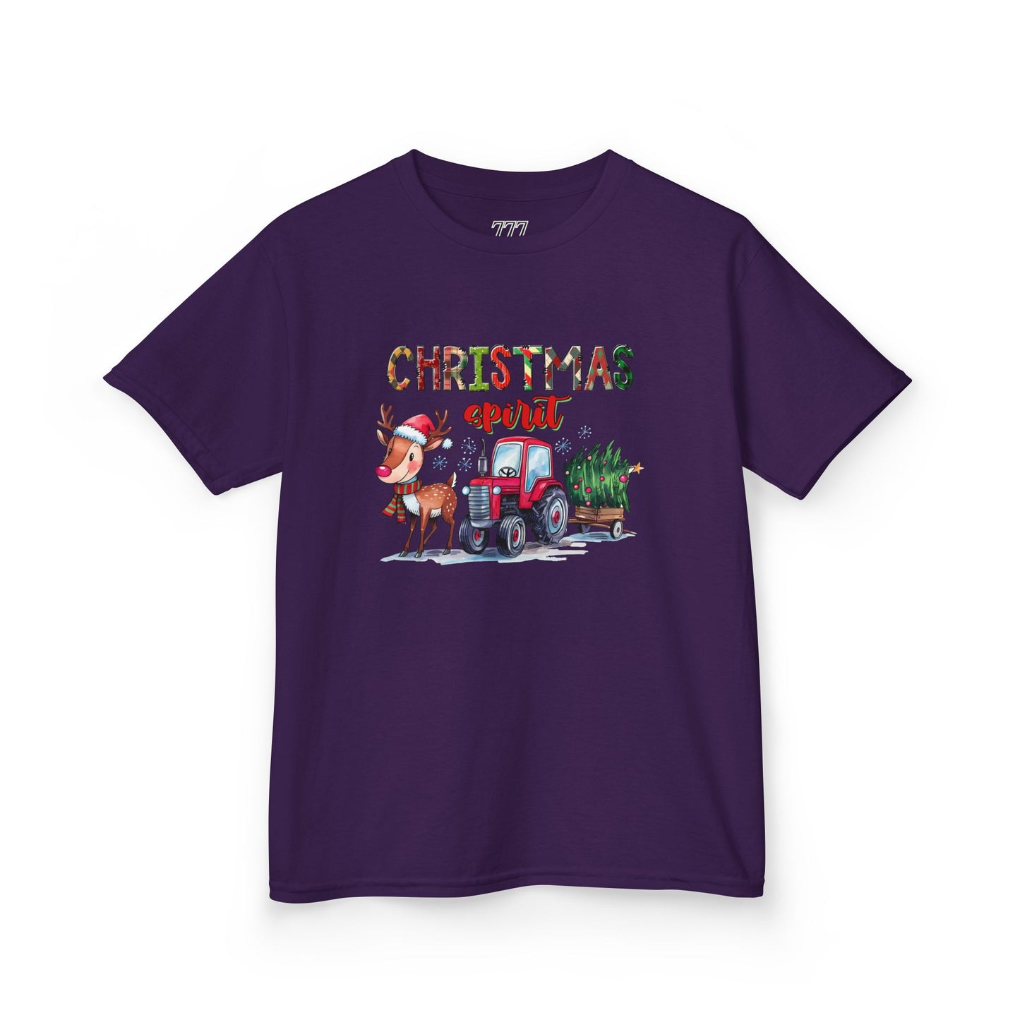 Christmas Spirit Kids T-Shirt – Cute Reindeer & Red Tractor Holiday Tee