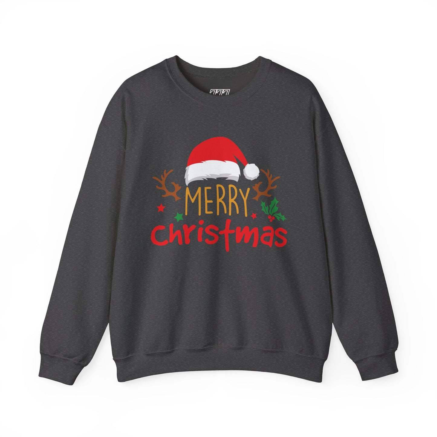 Merry Christmas Reindeer Crewneck – Santa Hat Holiday Unisex Sweatshirt, Festive Xmas Pullover