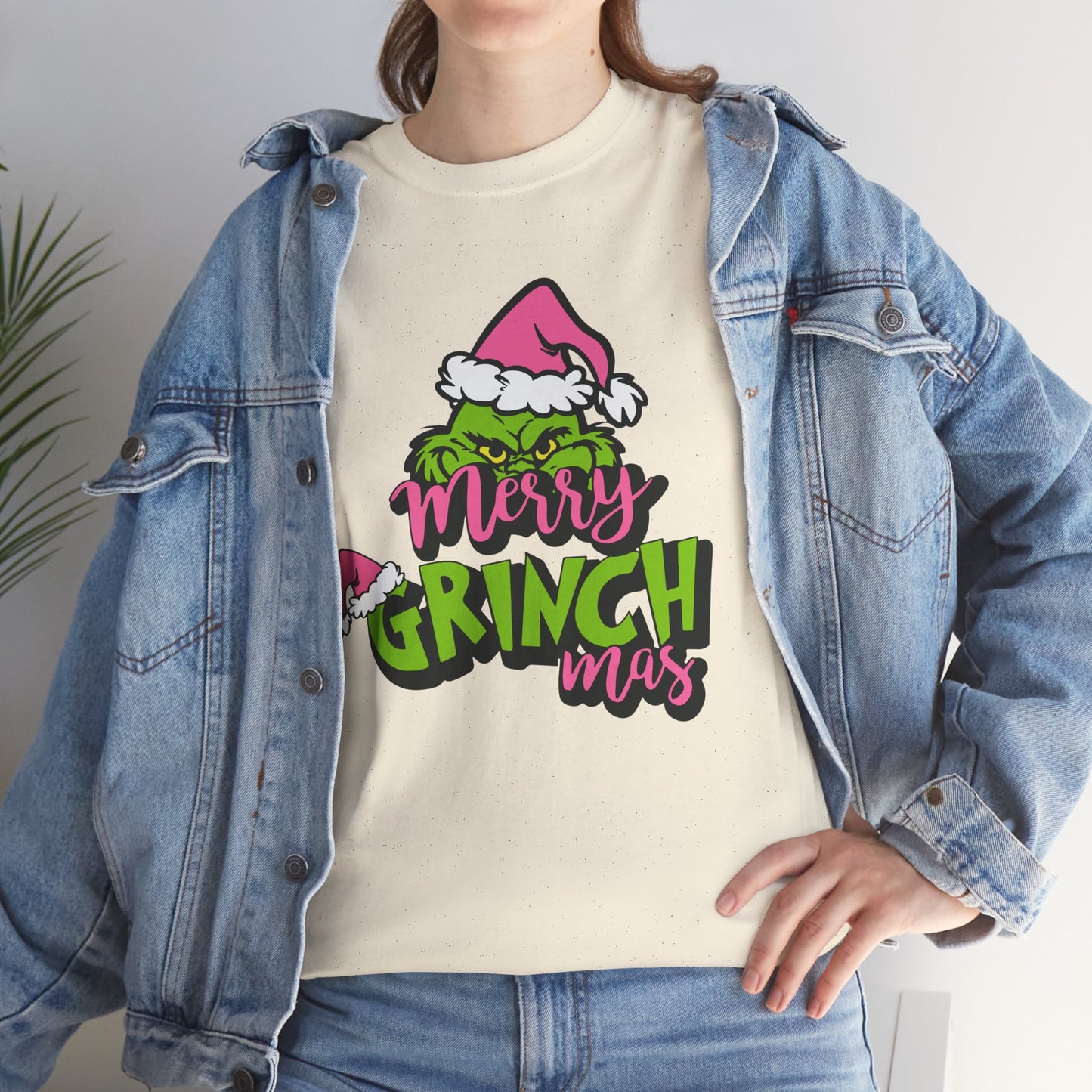 Merry Grinchmas Funny Christmas Grinch-Inspired Holiday Tee – Pink Santa Festive Unisex Heavy Cotton T-Shirt